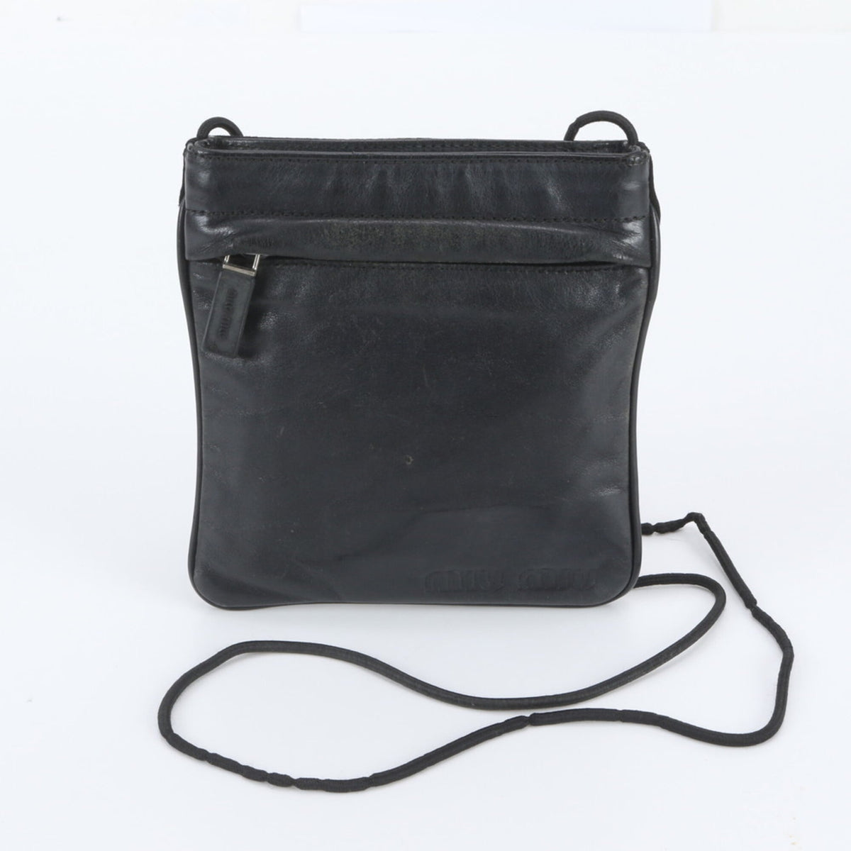 Miu Miu Black Leather Nylon Crossbody Bag Shoulder Bag (Pre-Owned)