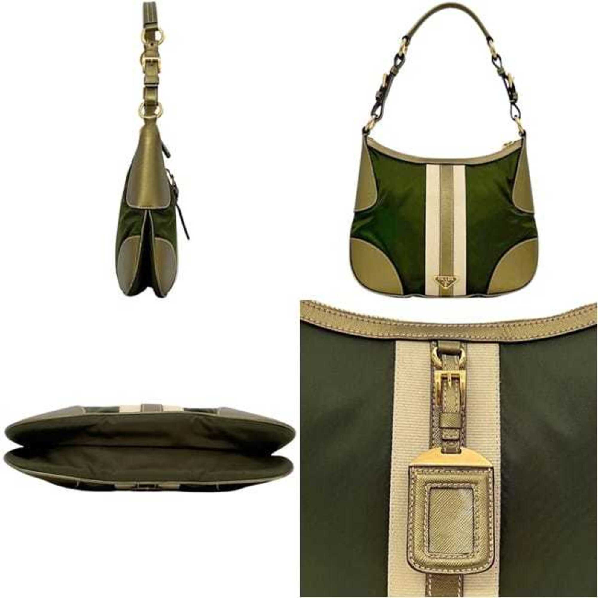 Prada Green Khaki Nylon Leather Shoulder Bag (Pre-Owned)