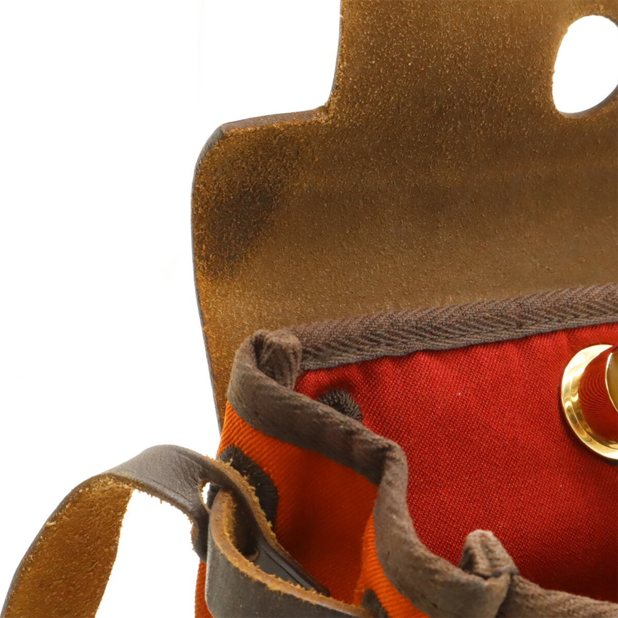 Hermes Her Bag Dark Brown Orange Toile Officier Leather Pochette Shoulder Bag (Pre-Owned)