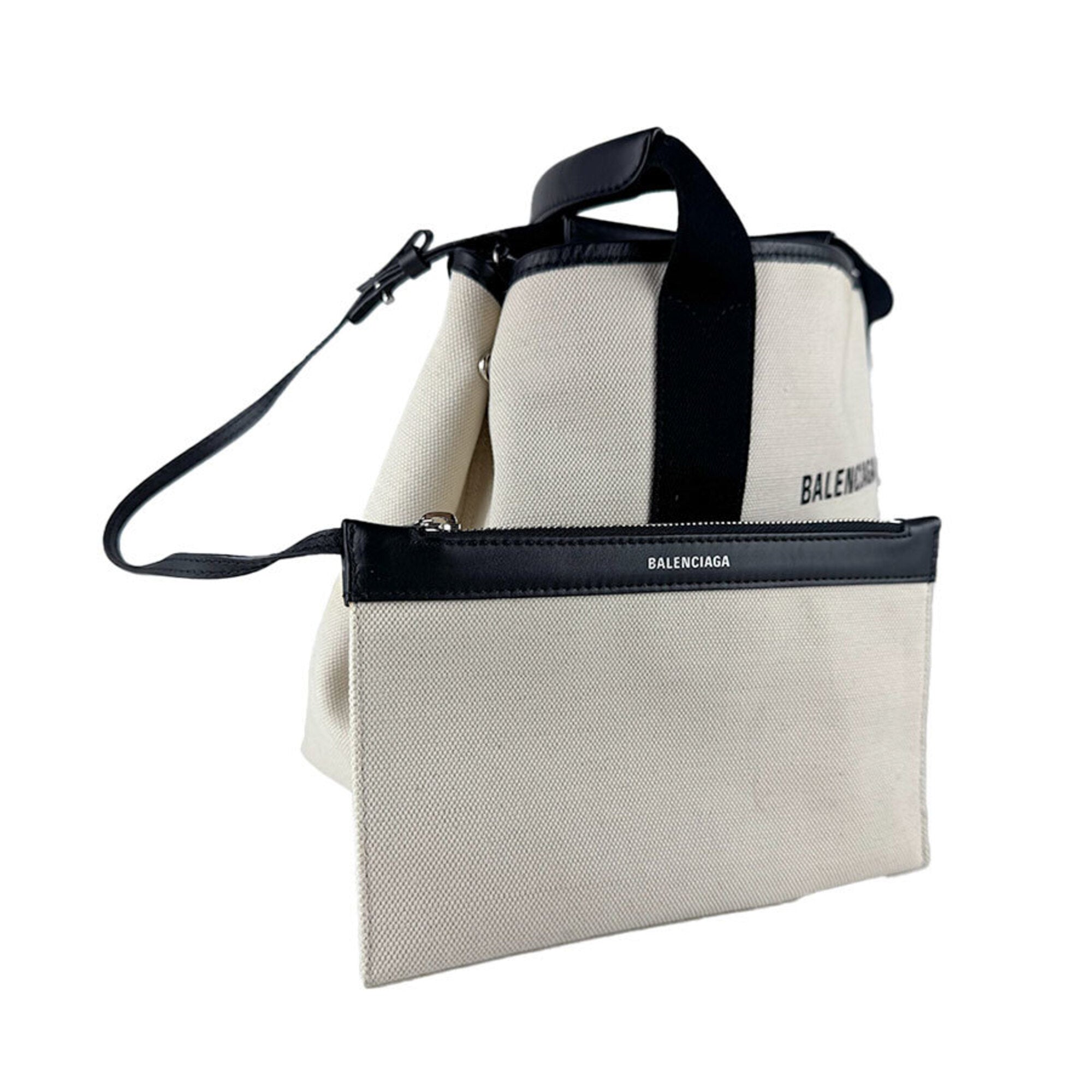 Balenciaga Black Ivory Canvas Leather Handbag (Pre-Owned)