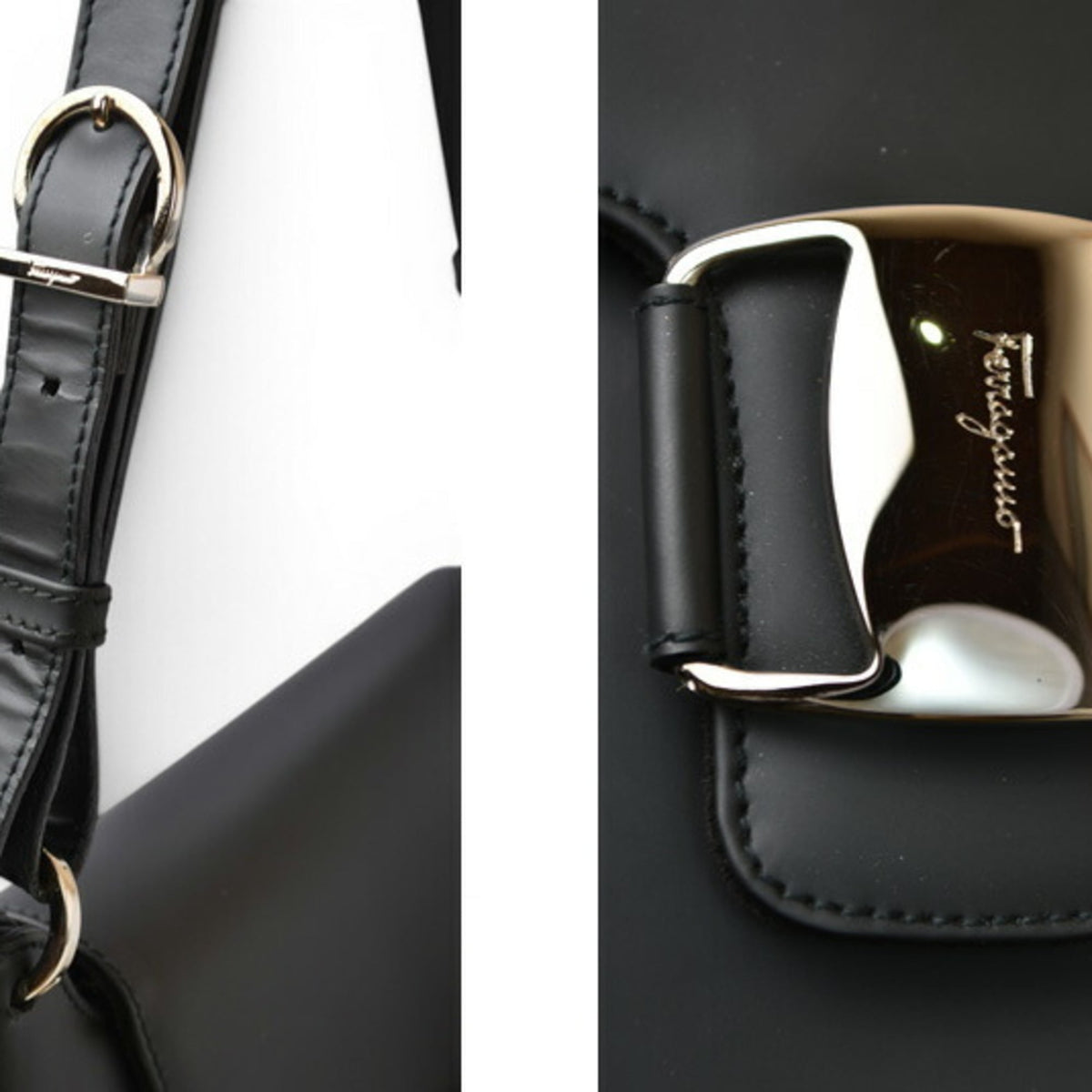 Salvatore Ferragamo Black Leather Shoulder Bag Tote Bag (Pre-Owned)