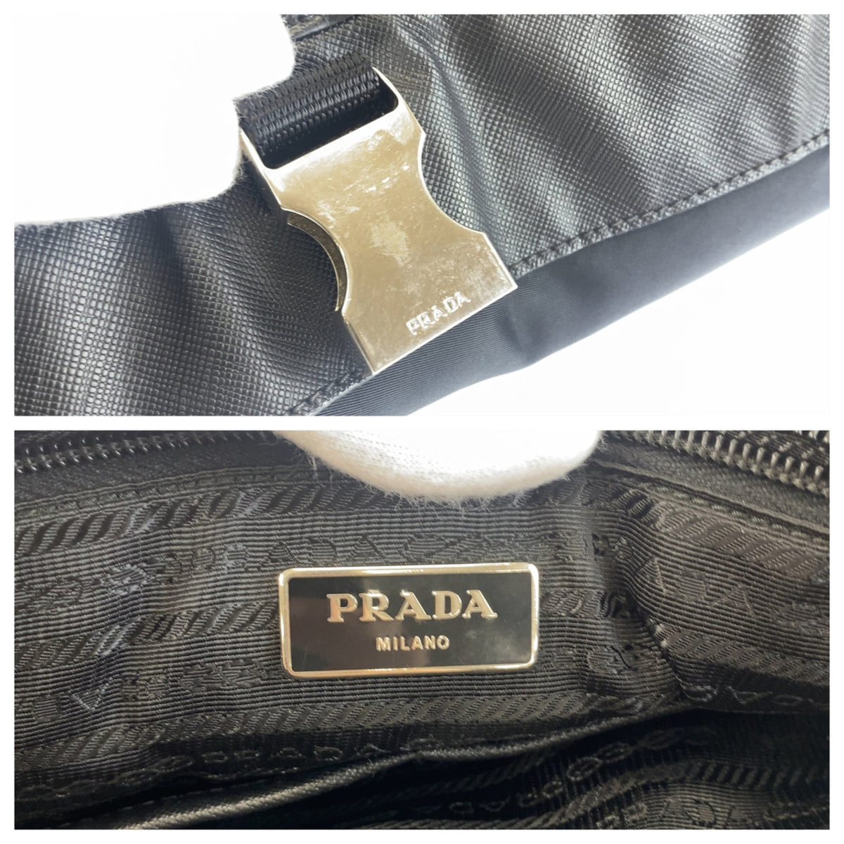 Prada Black Nylon Messenger Bag Shoulder Bag (Pre-Owned)