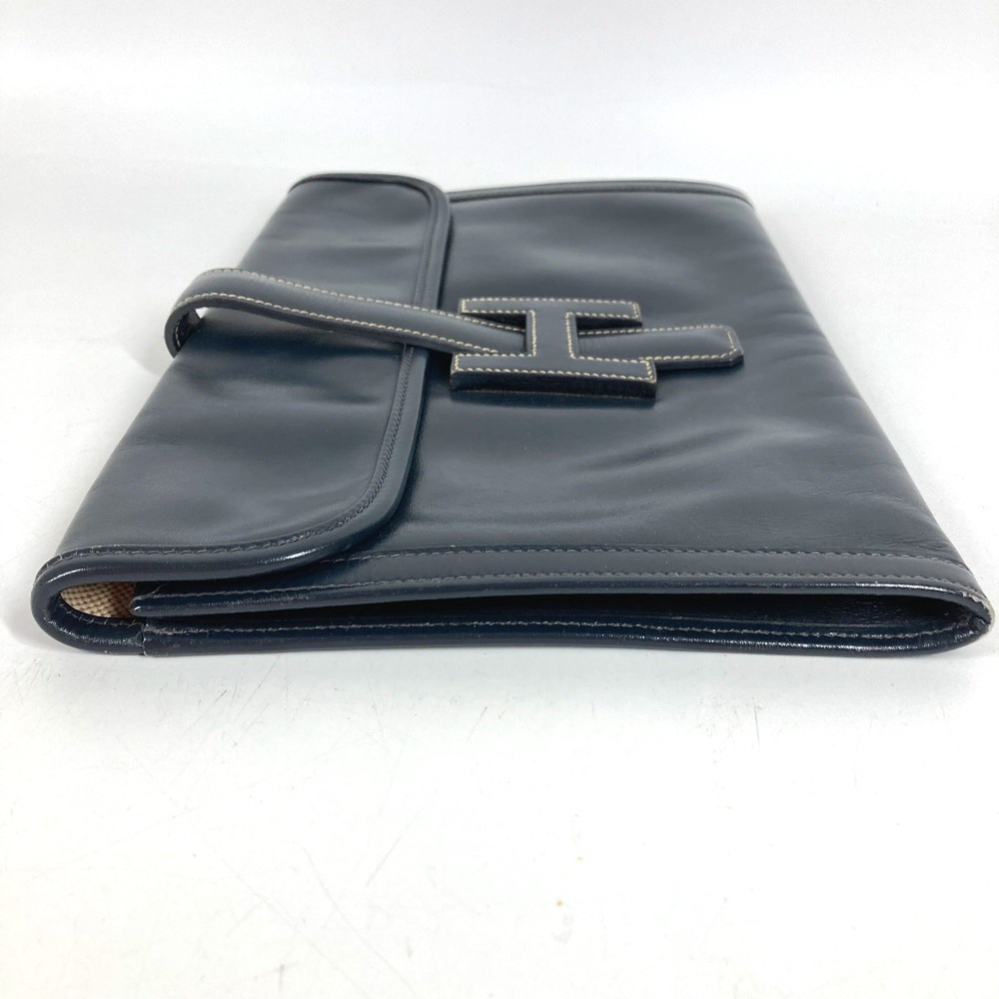 Hermes Navy Box Calf Leather Clutch Bag (Pre-Owned)