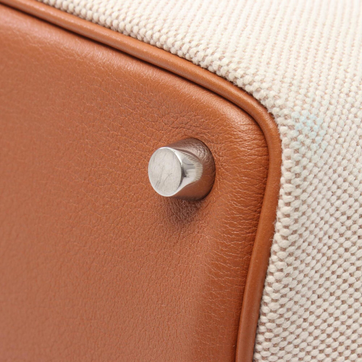 Hermes Beige Brown Ecru Fauve Toile H Barenia Leather Handbag (Pre-Owned)