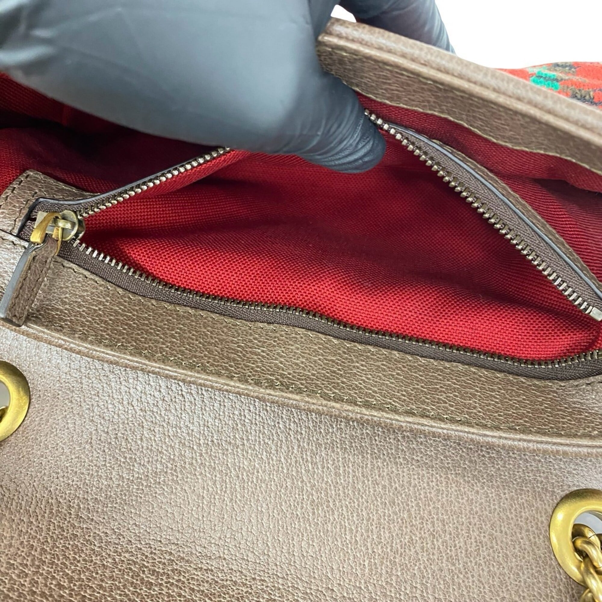 Gucci Red Color Tweed Leather Shoulder Bag (Pre-Owned)