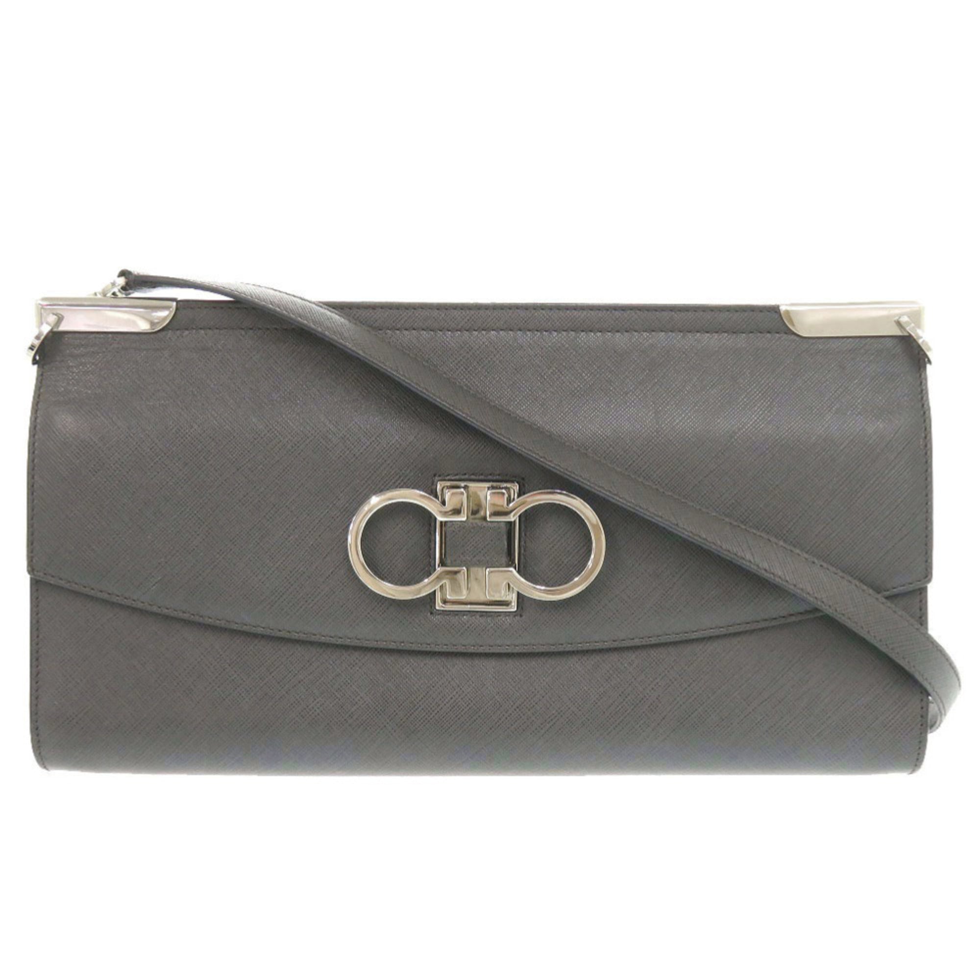 Salvatore Ferragamo Dark Gray Leather Shoulder Bag (Pre-Owned)