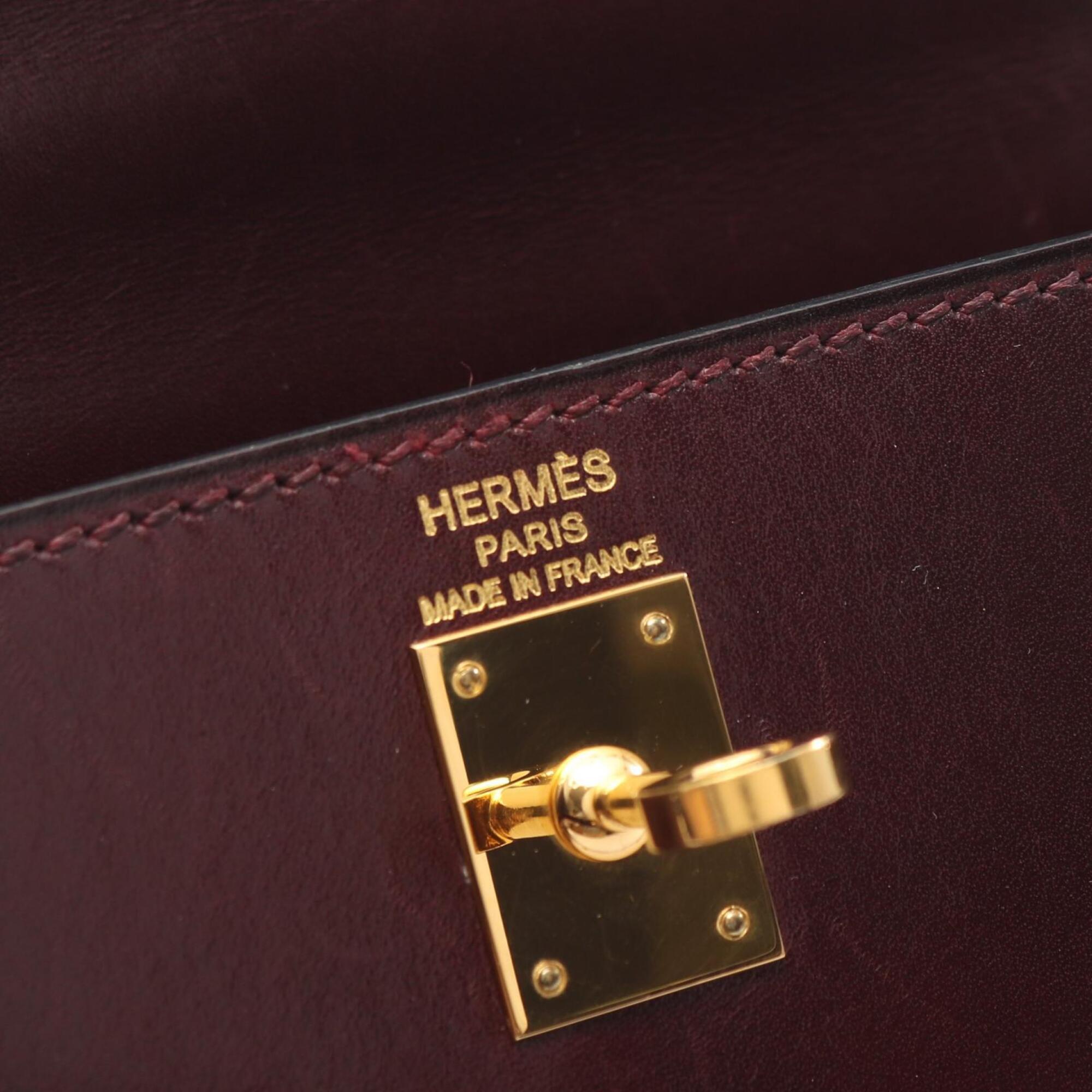 Hermes Bordeaux Rouge H Leather Handbag (Pre-Owned)