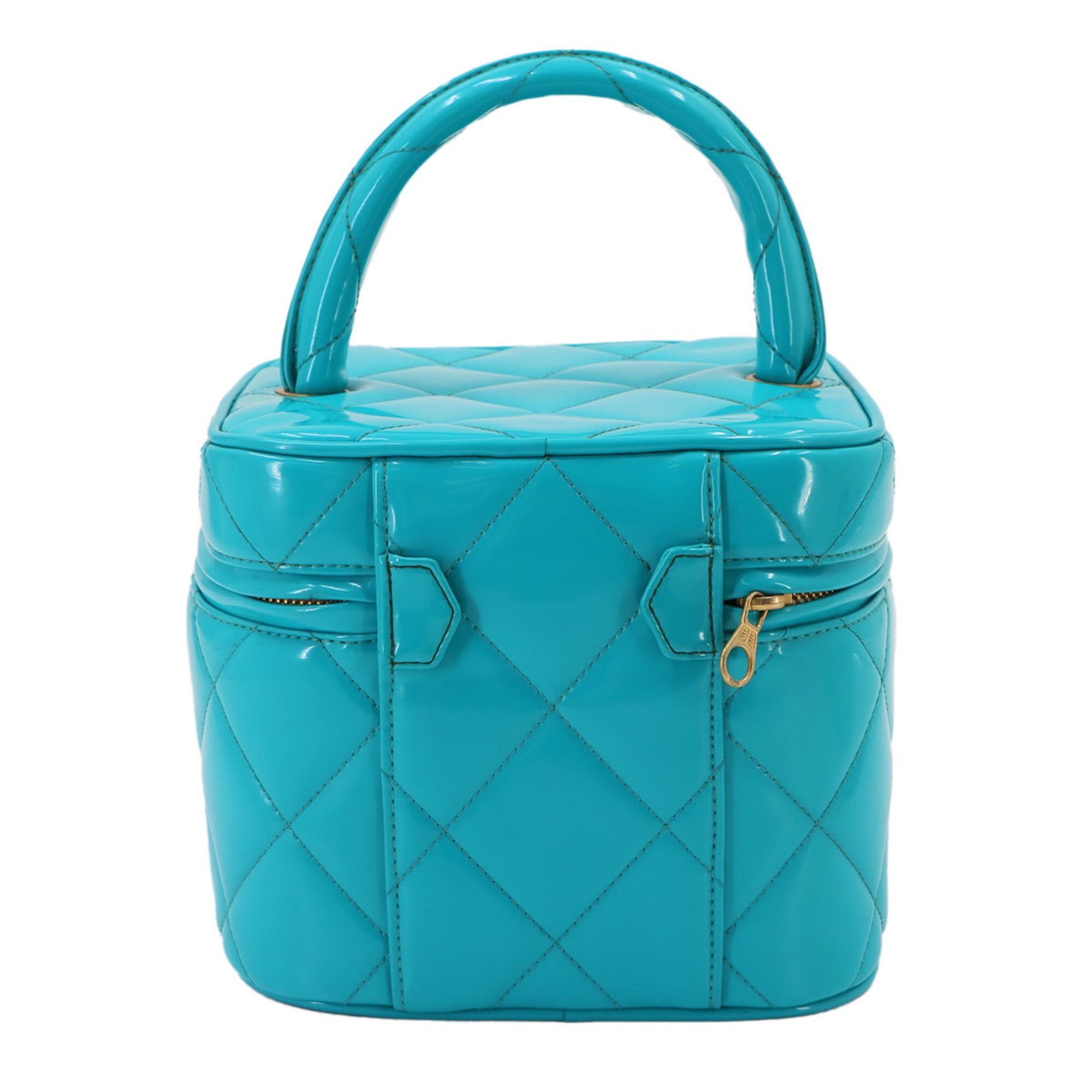 Chanel Blue Patent Leather Handbag Vanity Bag (Pre-Owned)