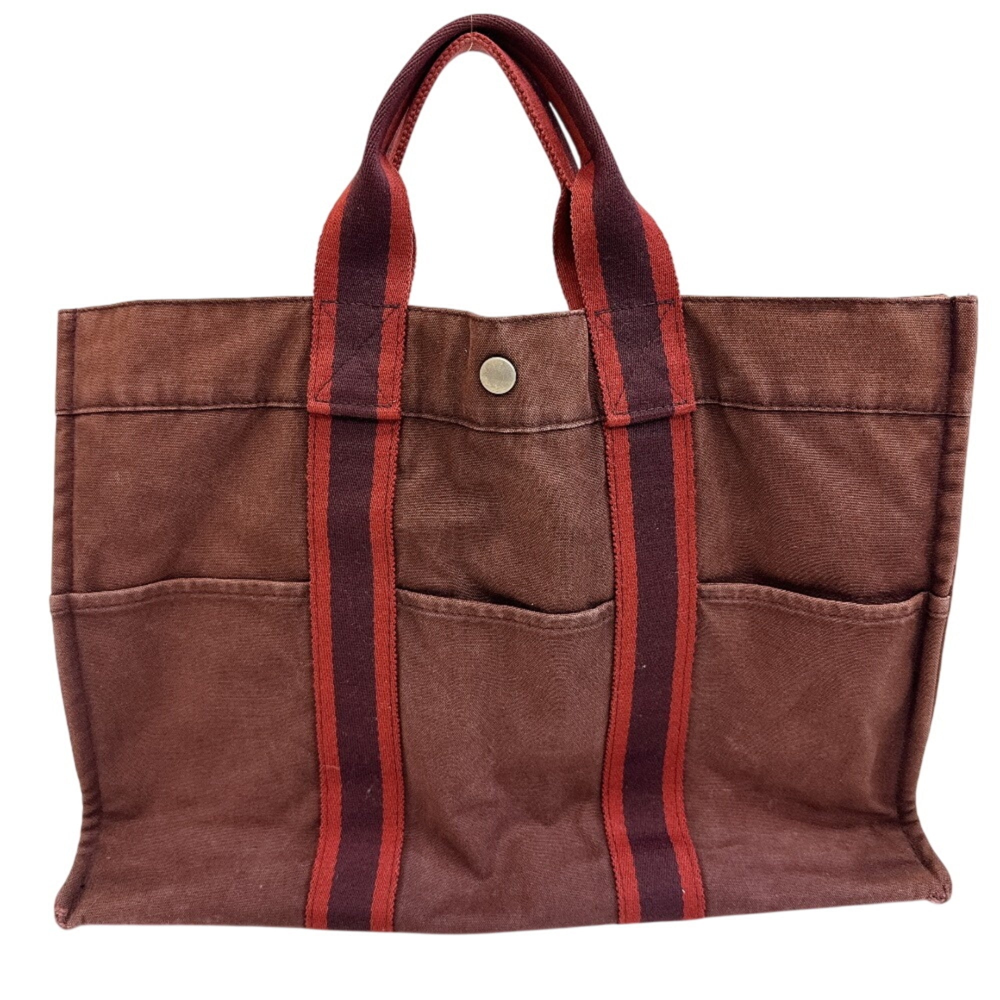 Hermes Red Color Wine Canvas Tote Bag (Pre-Owned)