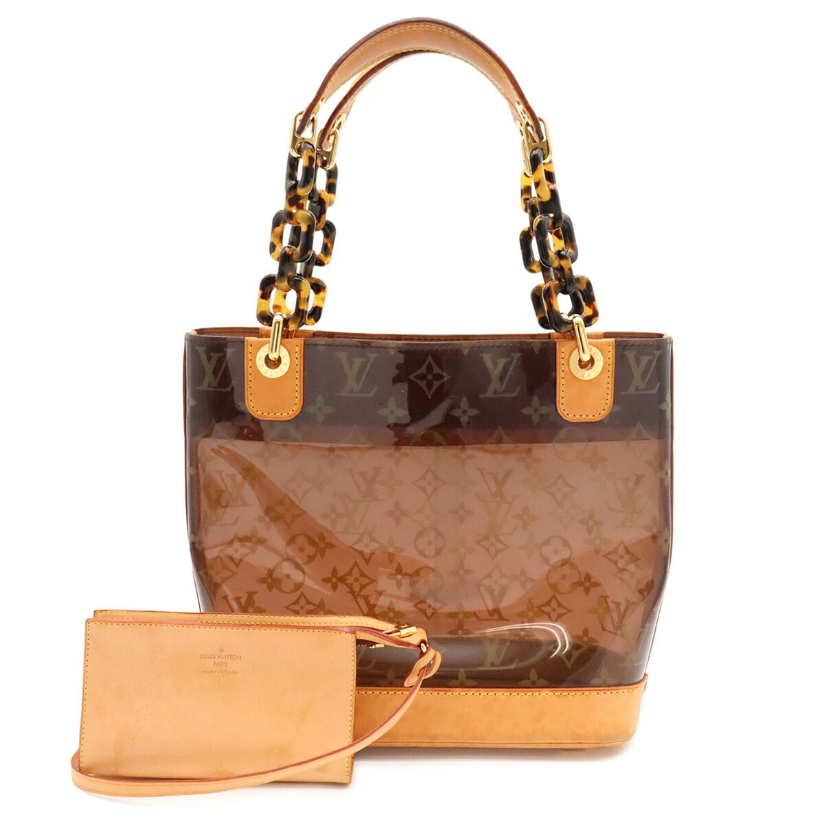Louis Vuitton Brown Clear Vinyl Leather Shoulder Bag Tote Bag (Pre-Owned)
