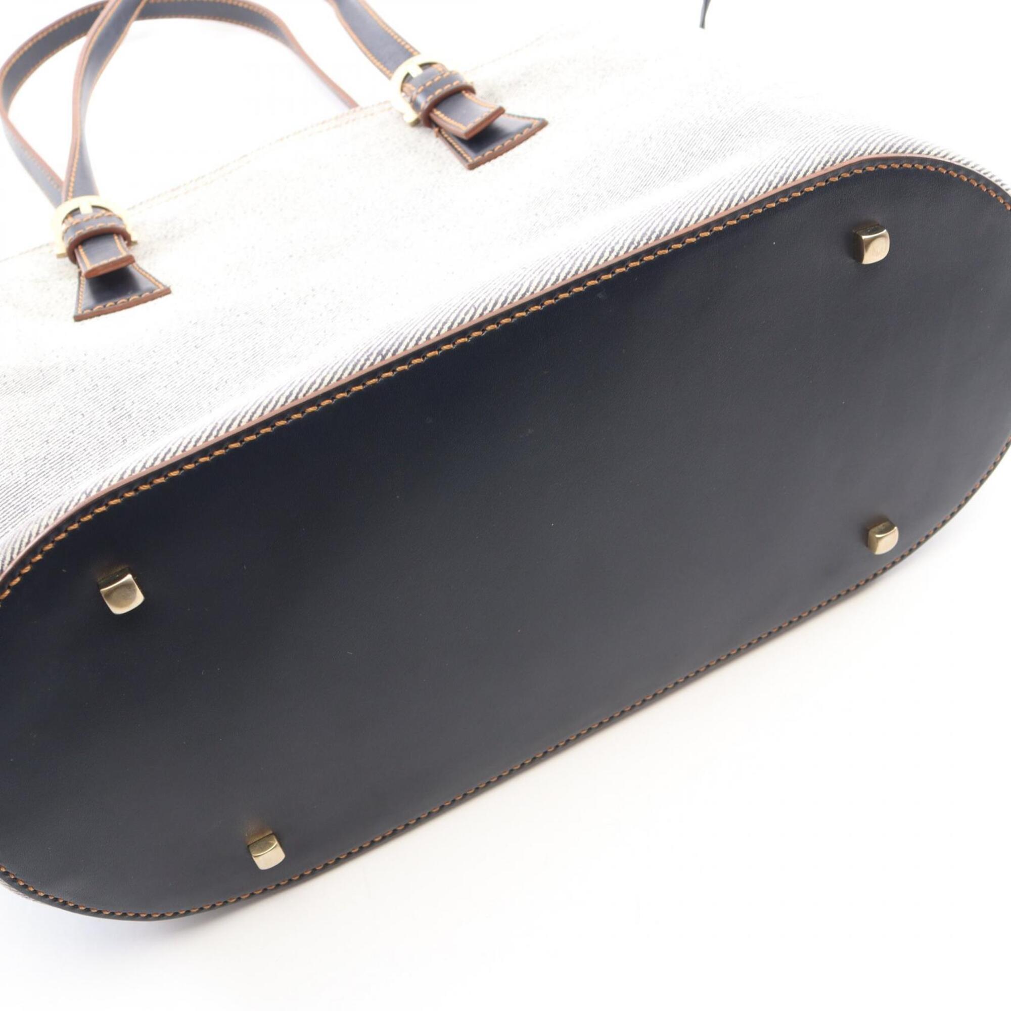 Salvatore Ferragamo Gray Navy Denim Leather Handbag Tote Bag (Pre-Owned)