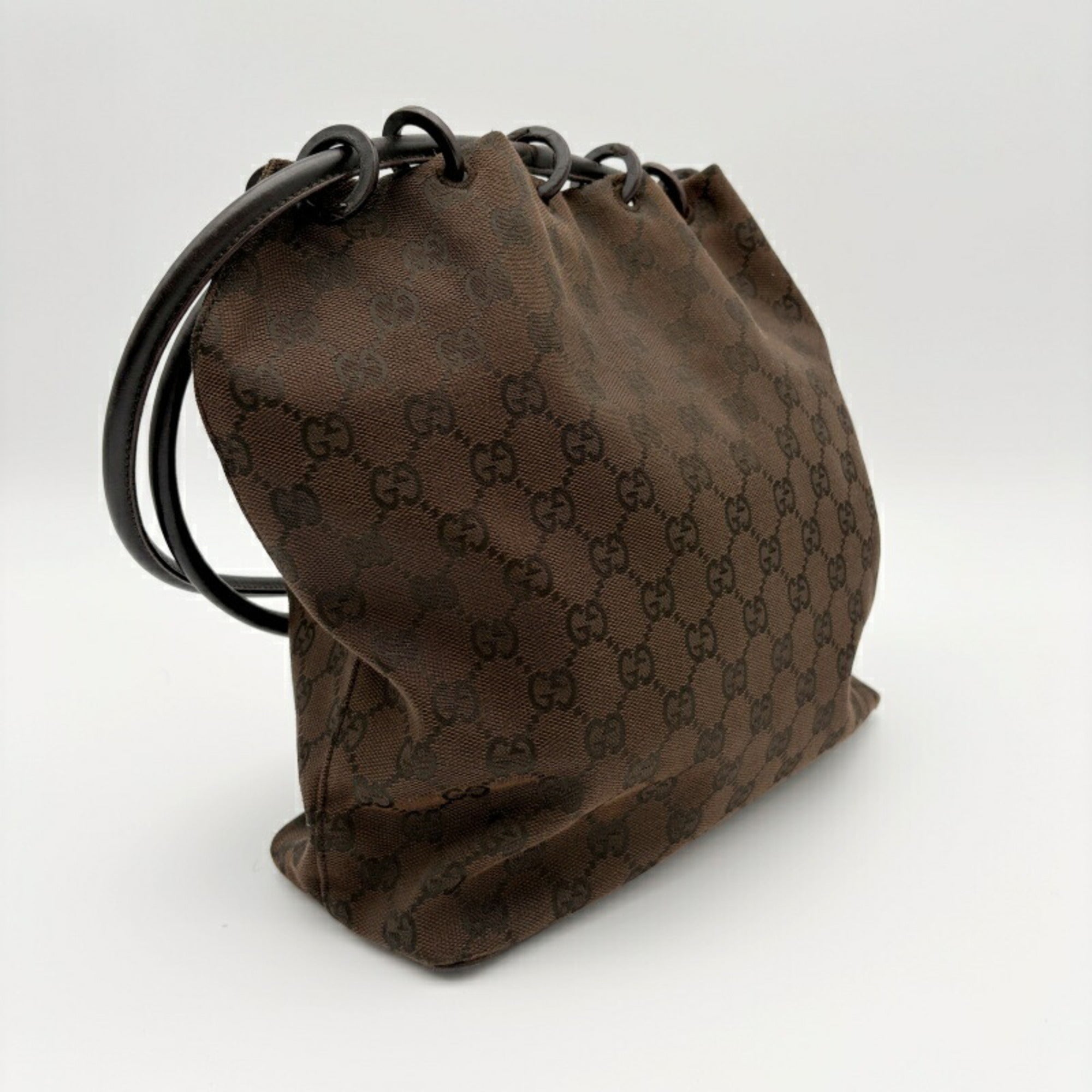 Gucci Gg Canvas Brown Gg Canvas Leather Shoulder Bag (Pre-Owned)