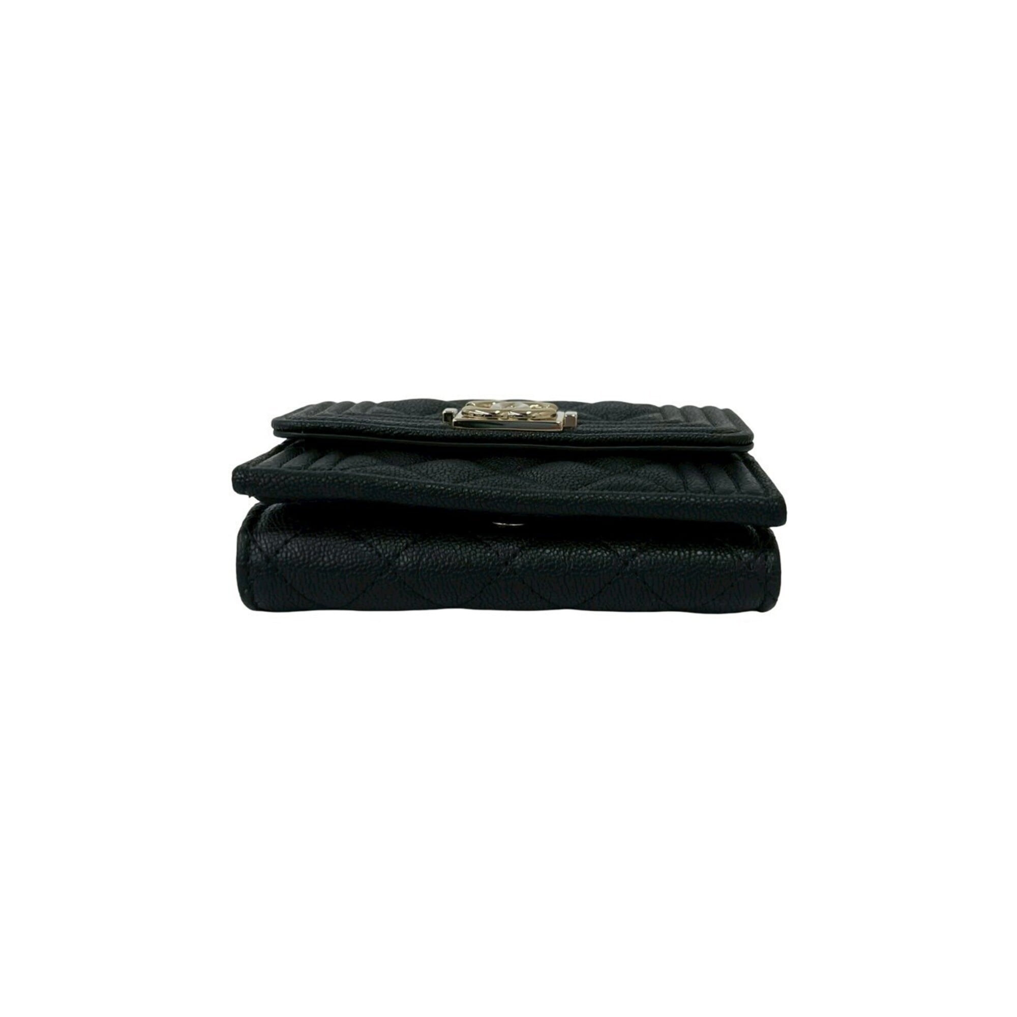 Chanel Black Grained Calfskin Wallet (Tri-Fold) (Pre-Owned)