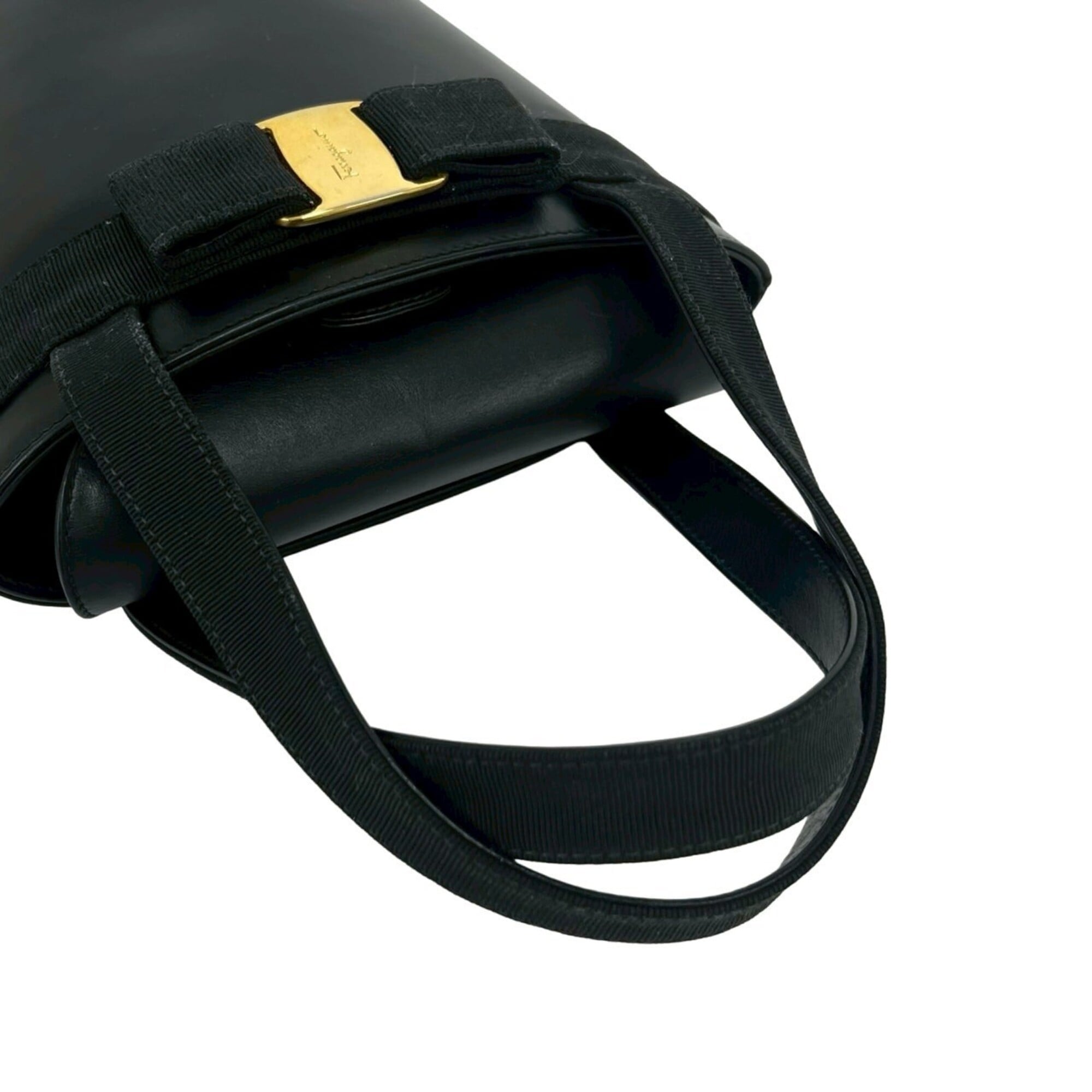 Salvatore Ferragamo Black Leather Handbag Tote Bag (Pre-Owned)