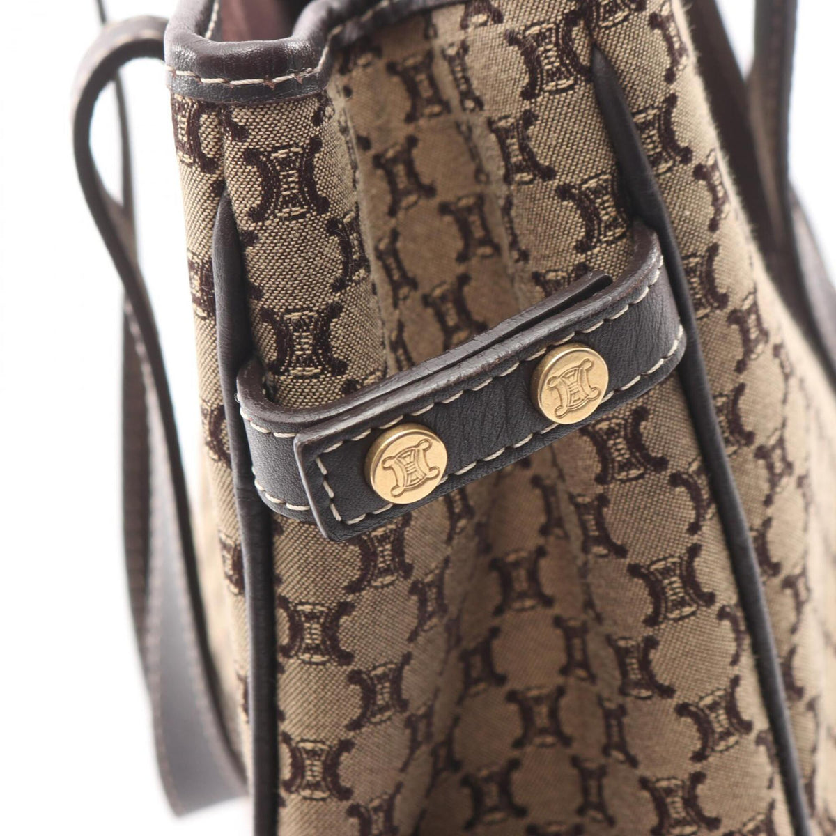 Celine Beige Brown Canvas Leather Handbag (Pre-Owned)
