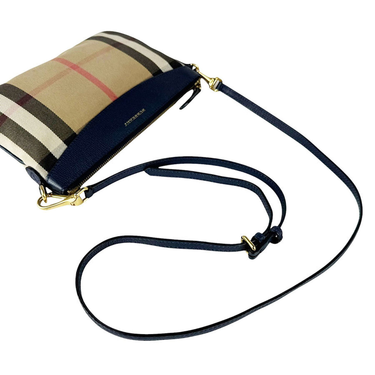 Burberry Beige Navy Canvas Leather Shoulder Bag (Pre-Owned)