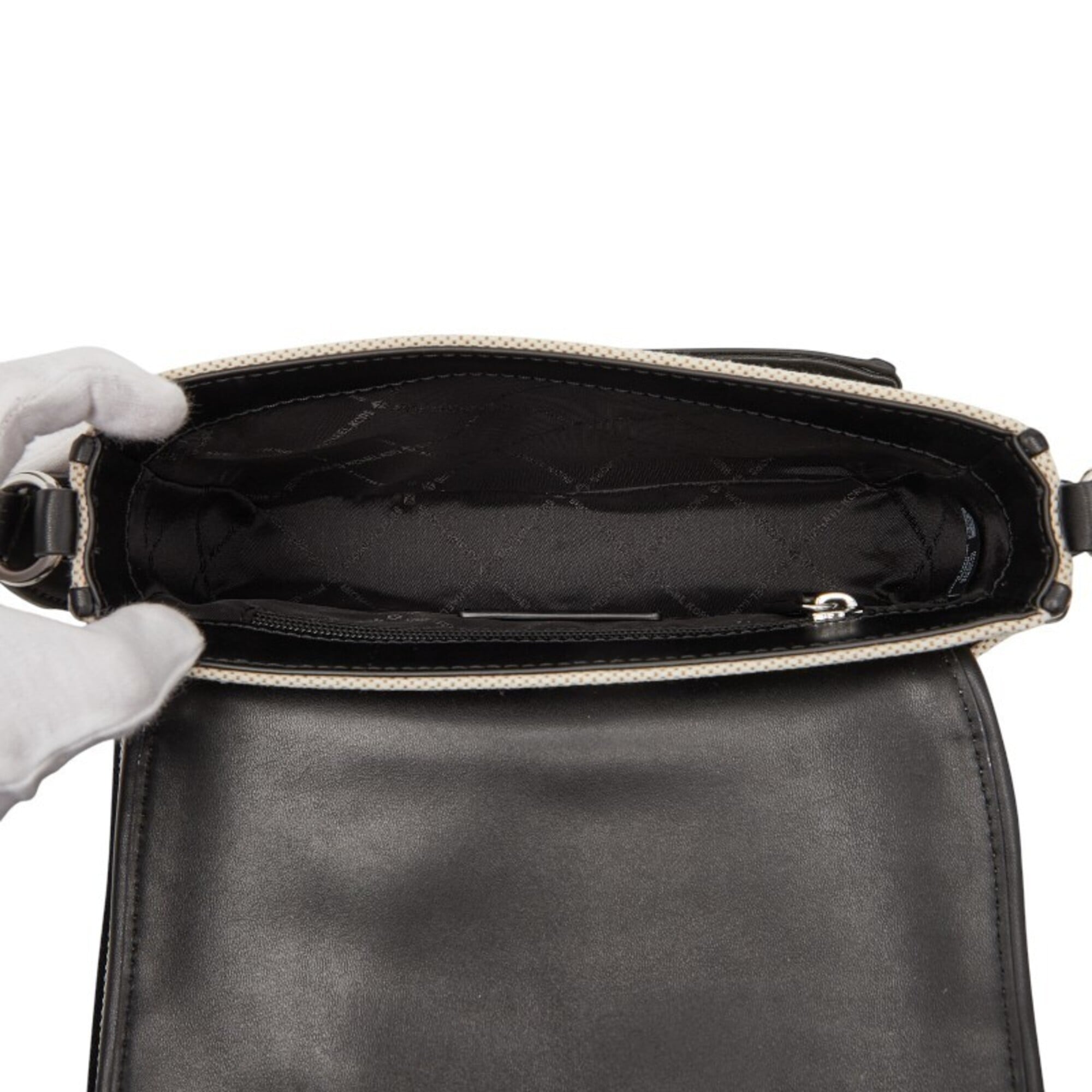Michael Kors Beige Black Canvas Leather Shoulder Bag (Pre-Owned)