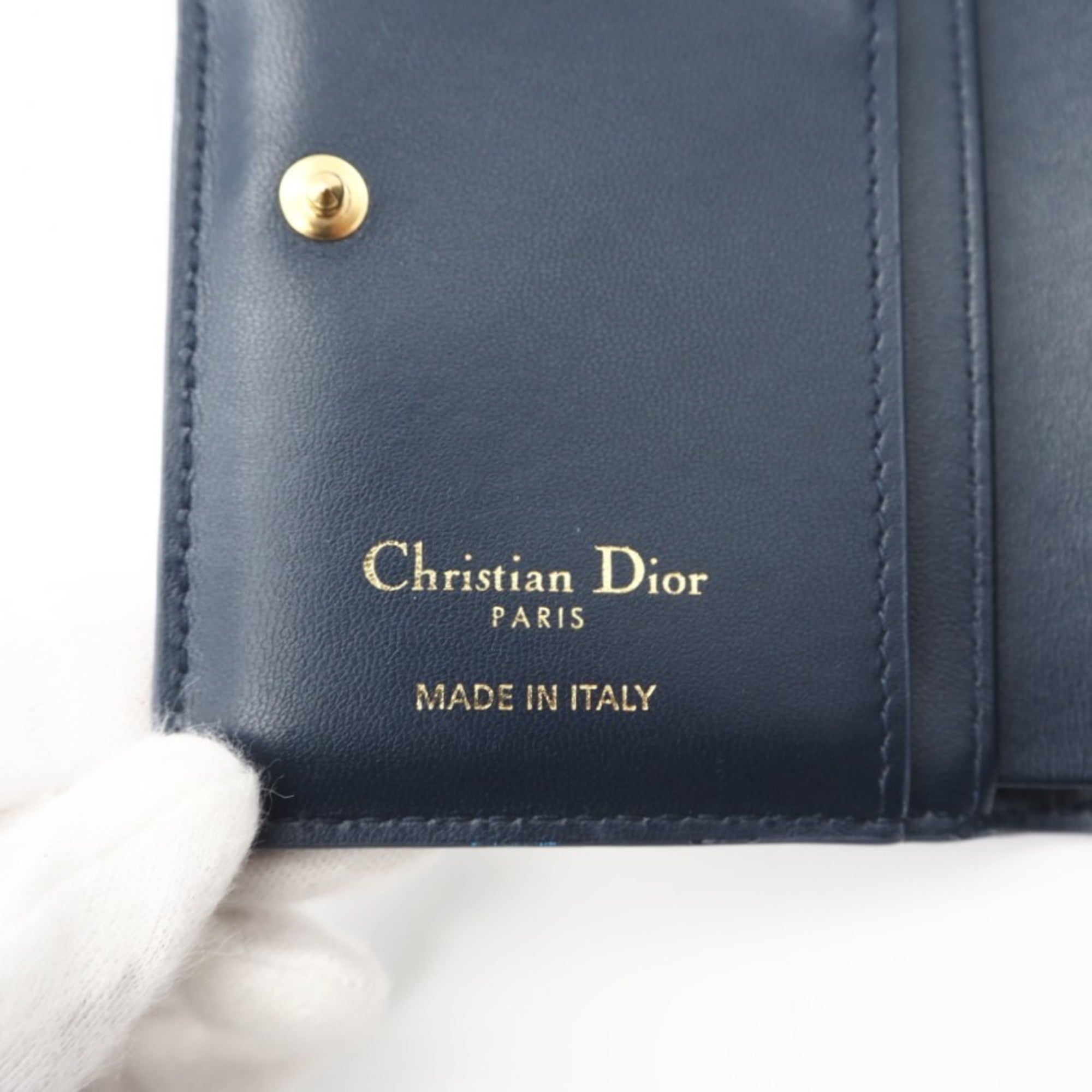 Christian Dior Navy White Cotton Leather Wallet (Bi-Fold) (Pre-Owned)
