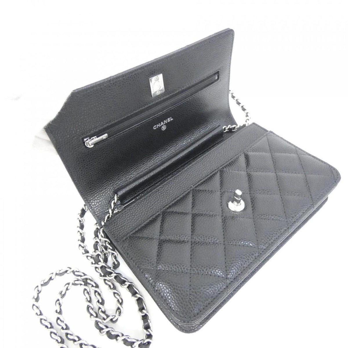 Chanel Black Bordeaux Grained Calfskin Chain/Shoulder Wallet (Pre-Owned)