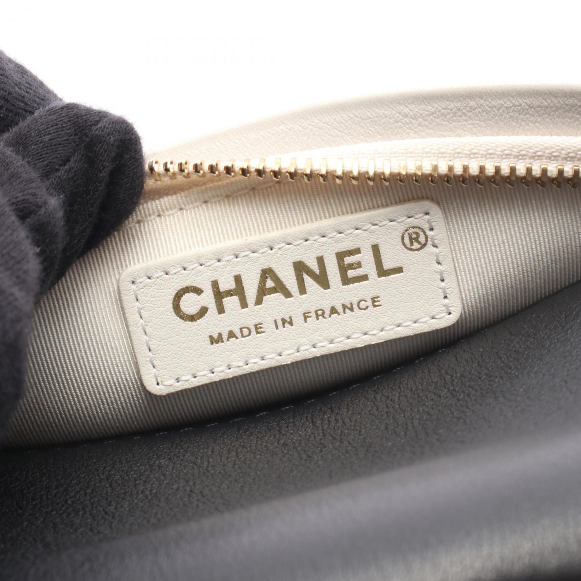Chanel Black White Leather Handbag Shoulder Bag (Pre-Owned)