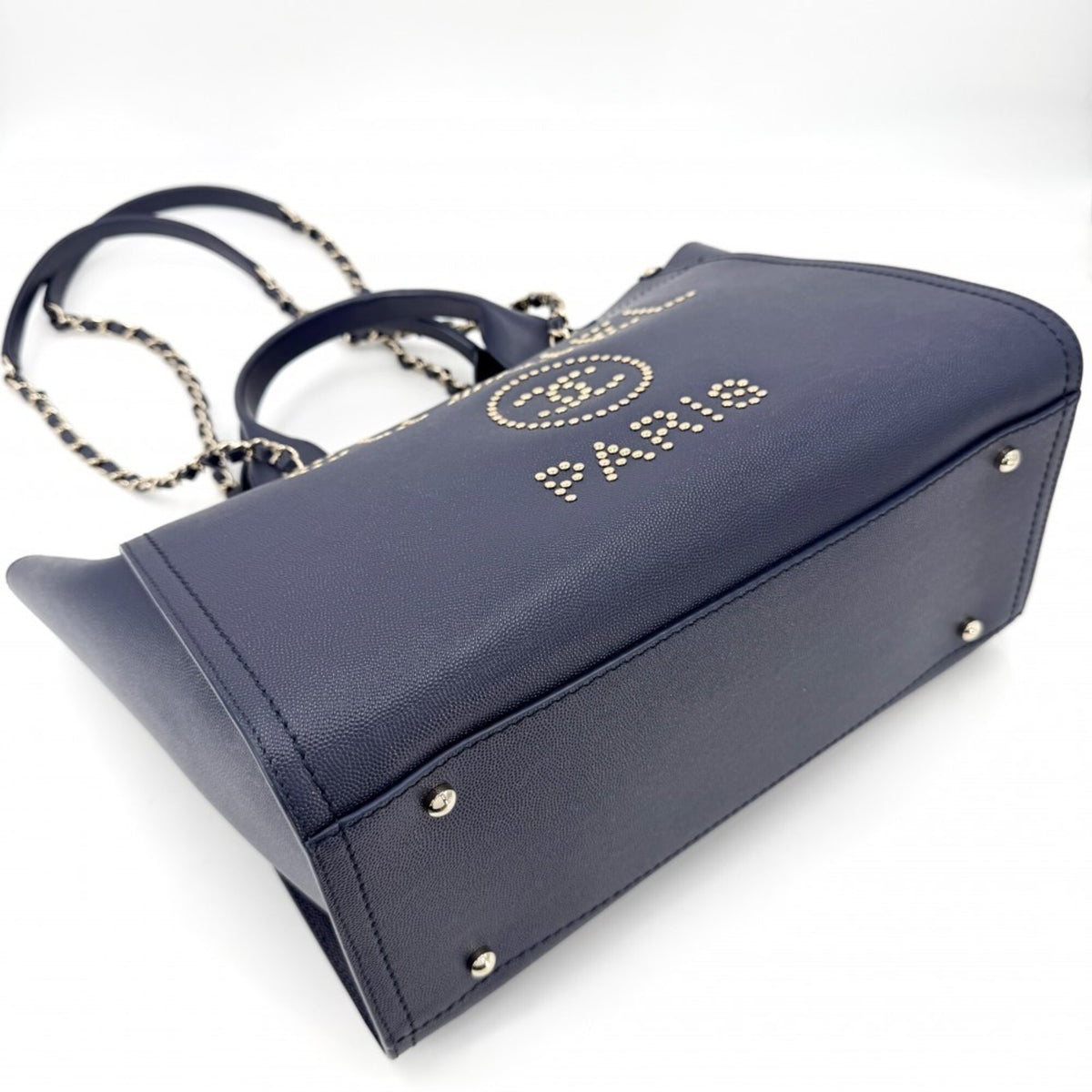 Chanel Blue Navy Grained Calfskin Handbag Shoulder Bag Tote Bag (Pre-Owned)