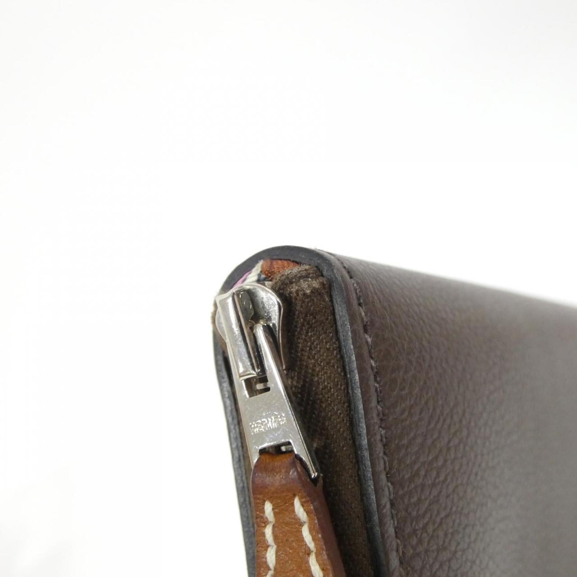 Hermes Brown Silk Leather Long Wallet (Bi-Fold) (Pre-Owned)