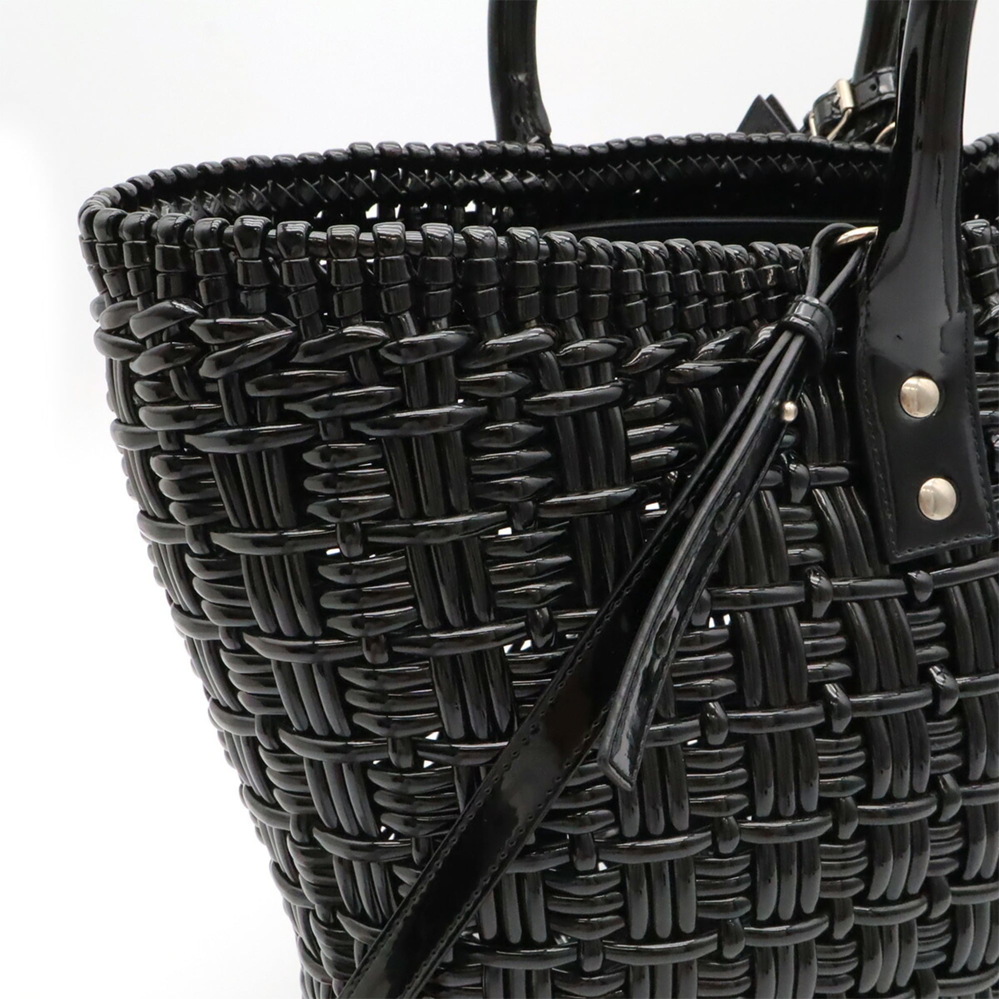 Balenciaga Black Vinyl Basket Handbag Shoulder Bag (Pre-Owned)