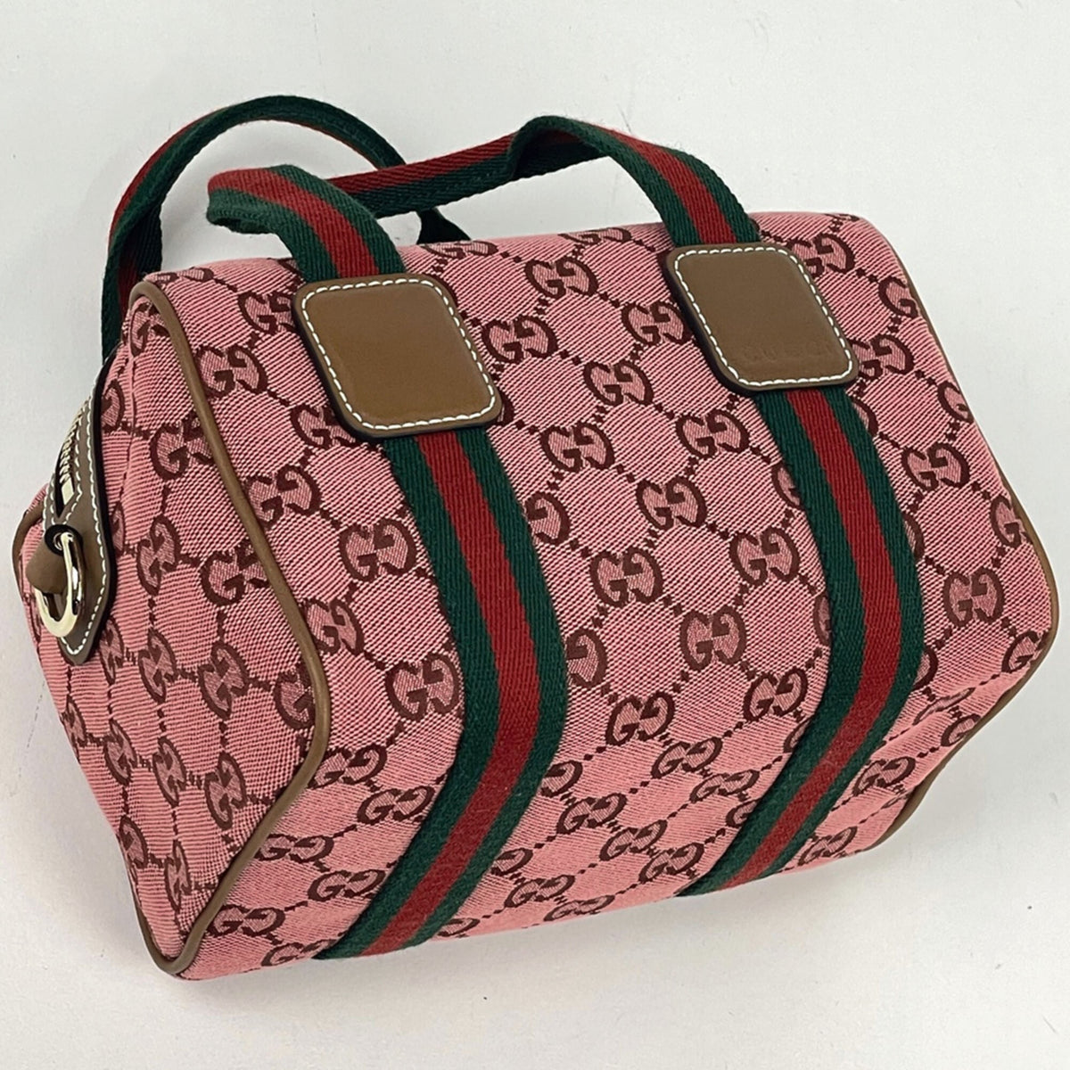 Gucci Sherry Line Pink Gg Canvas Leather Handbag (Pre-Owned)