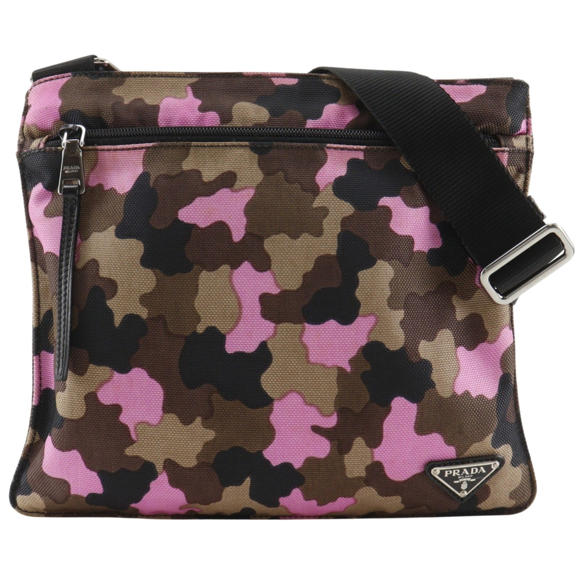 Prada Brown Pink Nylon Canvas Shoulder Bag (Pre-Owned)