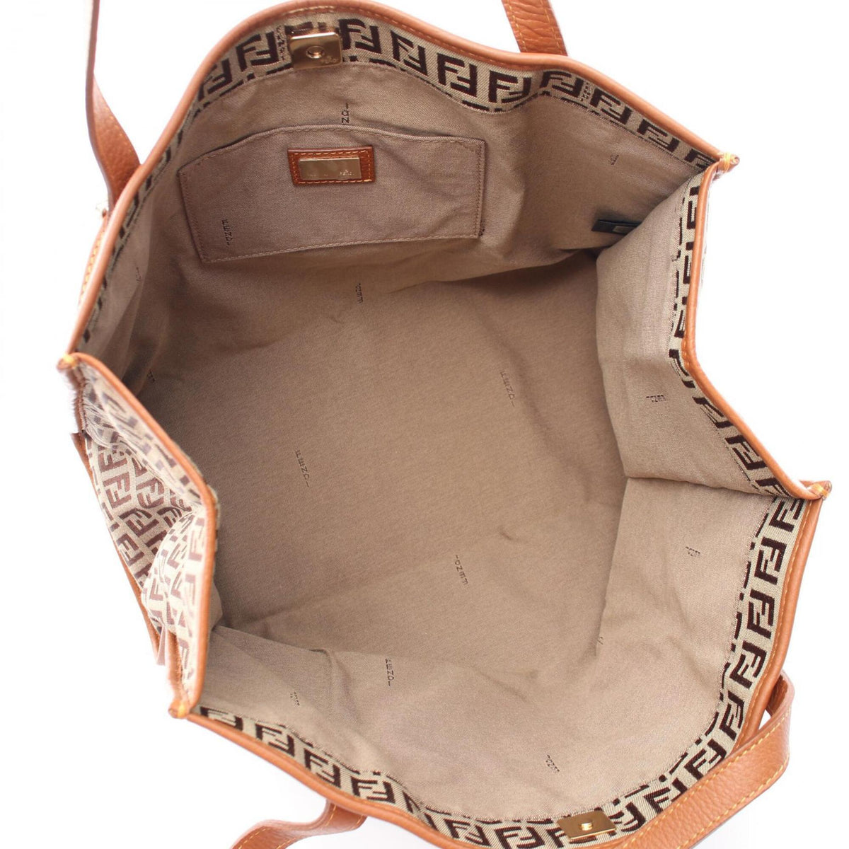 Fendi Beige Brown Canvas Leather Handbag Tote Bag (Pre-Owned)