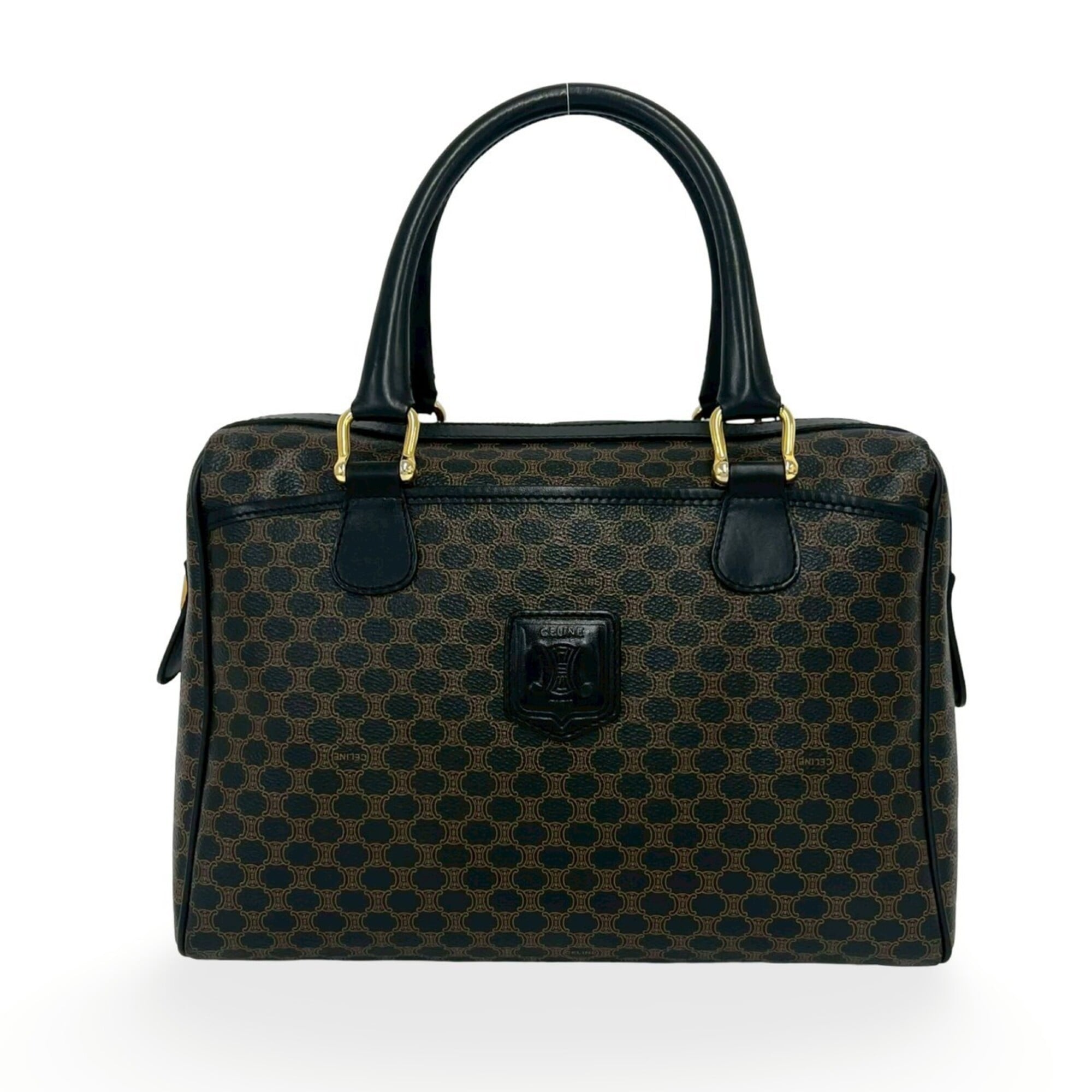 Celine Black Brown Pvc Leather Boston Bag Handbag (Pre-Owned)