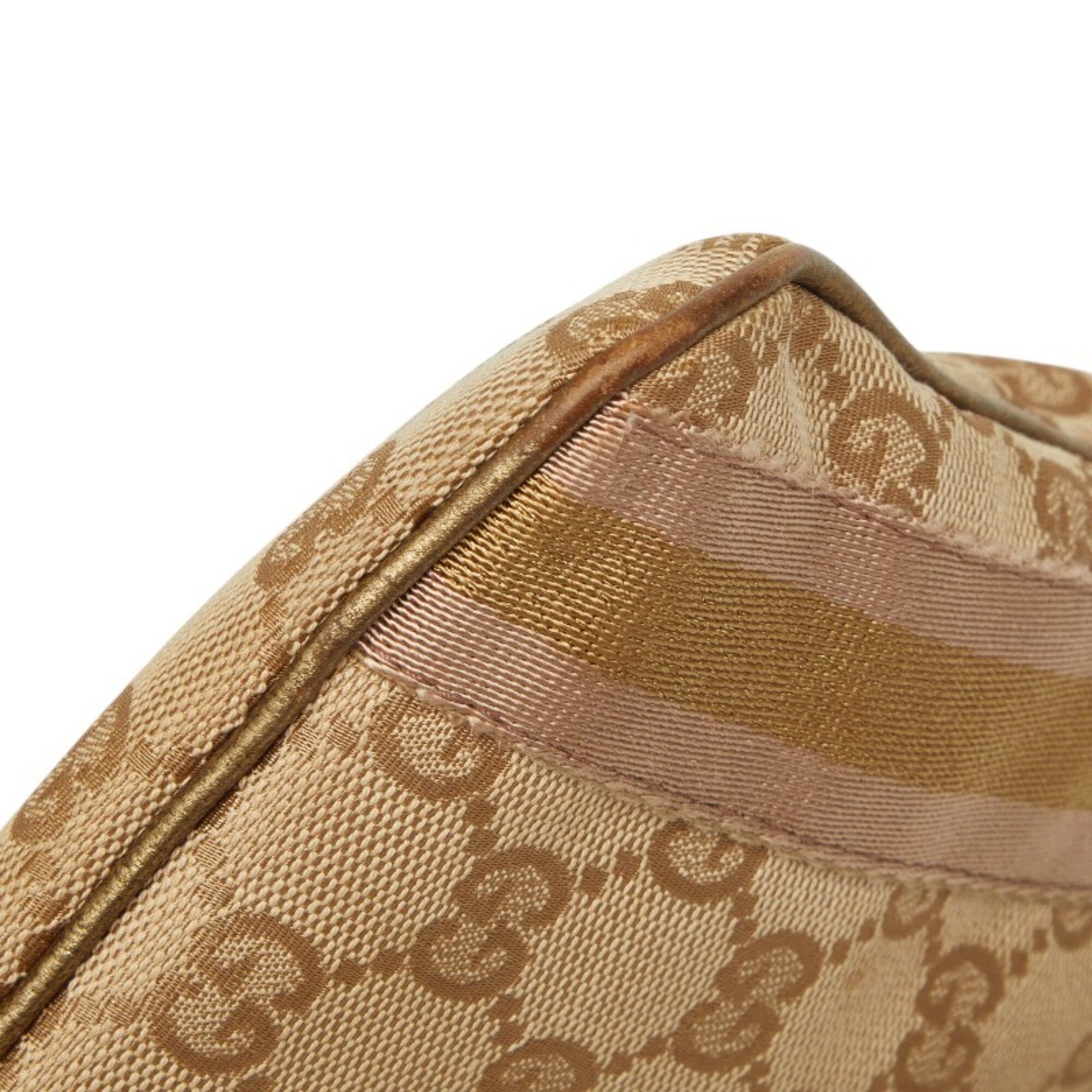 Gucci Beige Gold Pink Canvas Leather Shoulder Bag (Pre-Owned)