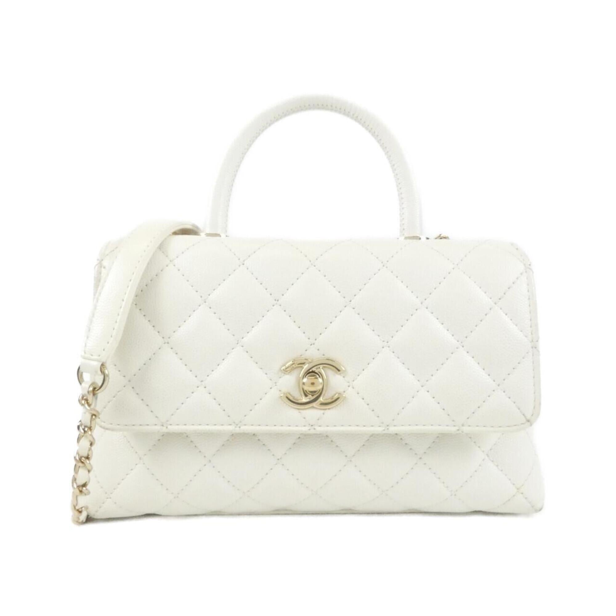 Chanel White Grained Calfskin Handbag (Pre-Owned)