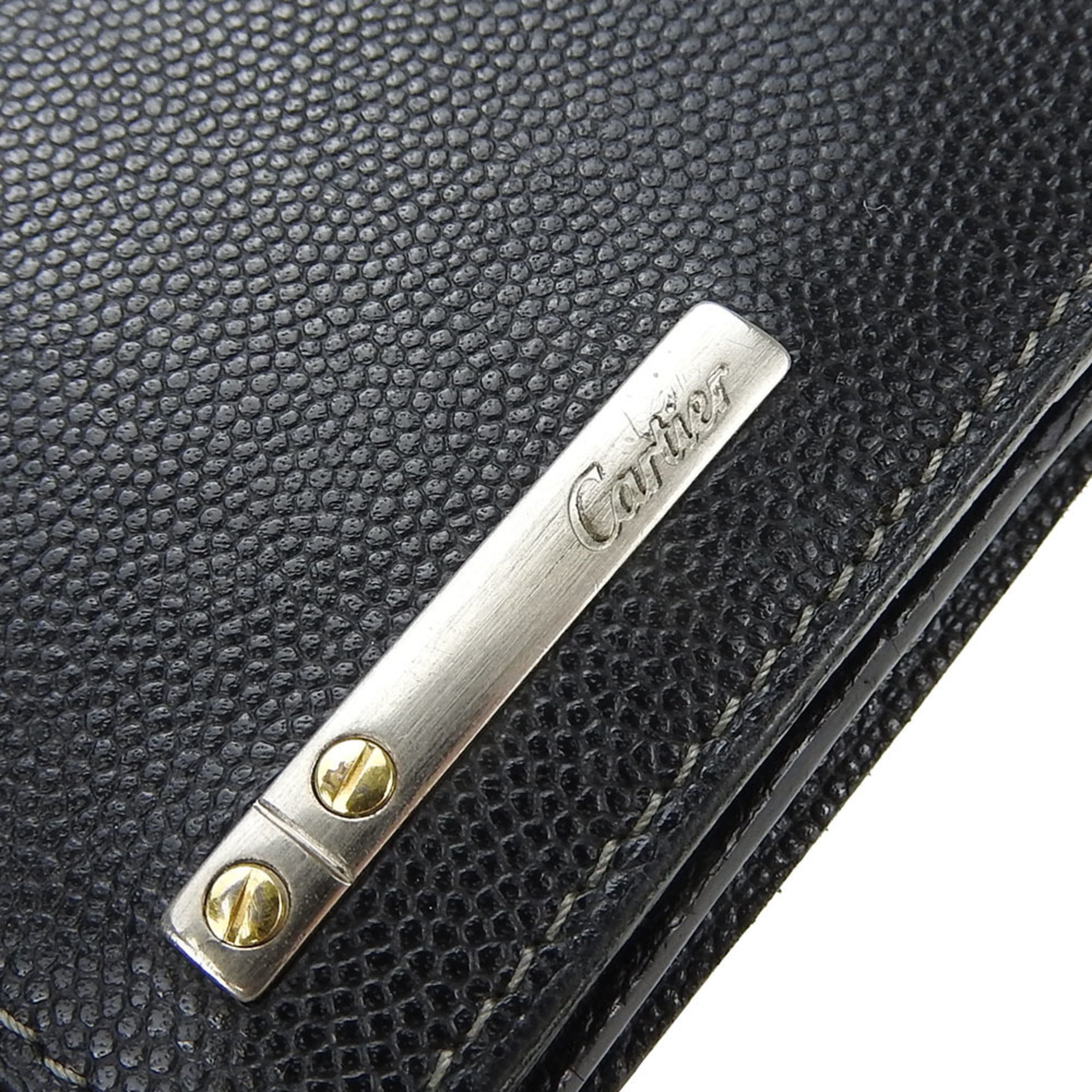 Cartier Santos Black Leather Long Wallet (Bi-Fold) (Pre-Owned)