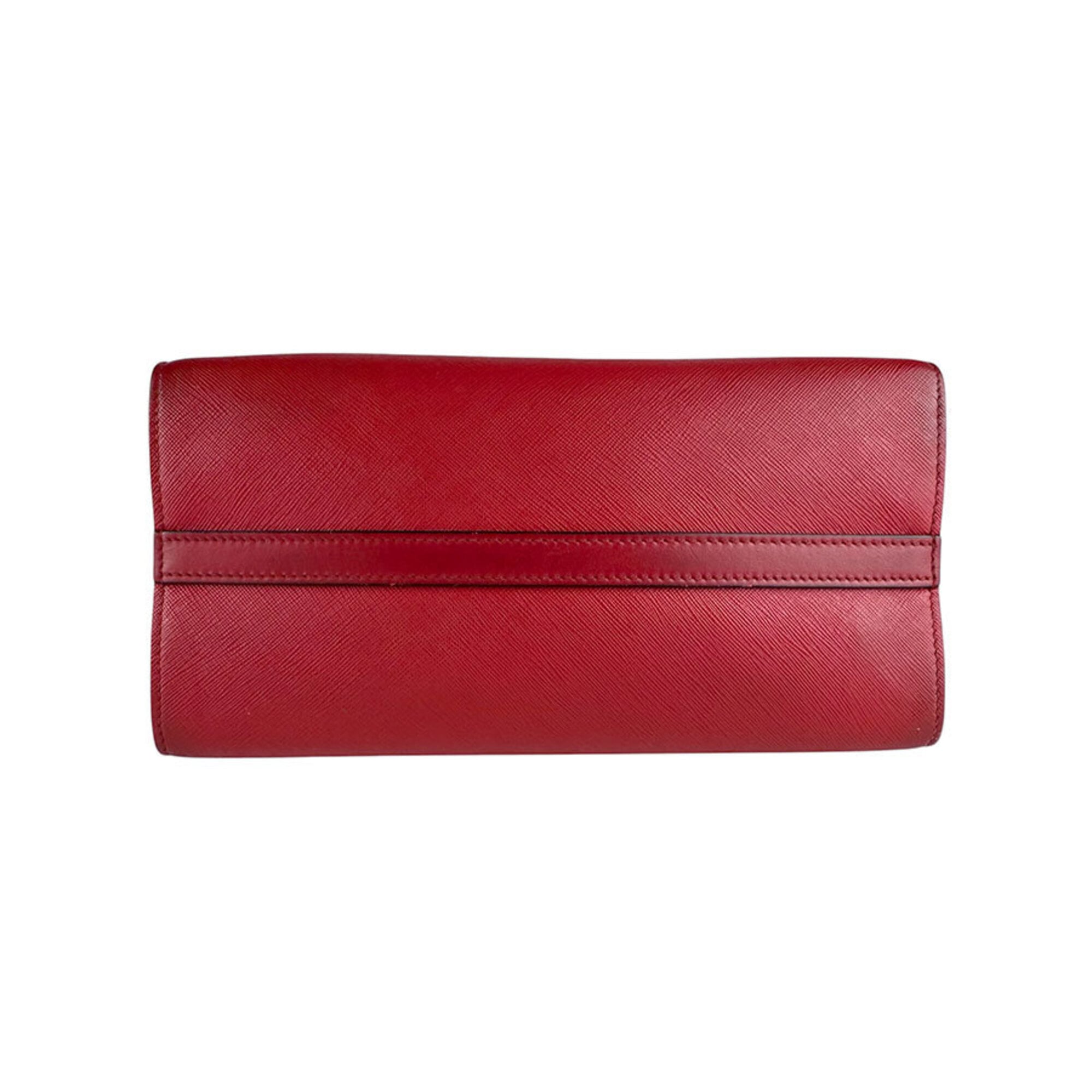 Prada Red Color Leather Handbag Shoulder Bag (Pre-Owned)