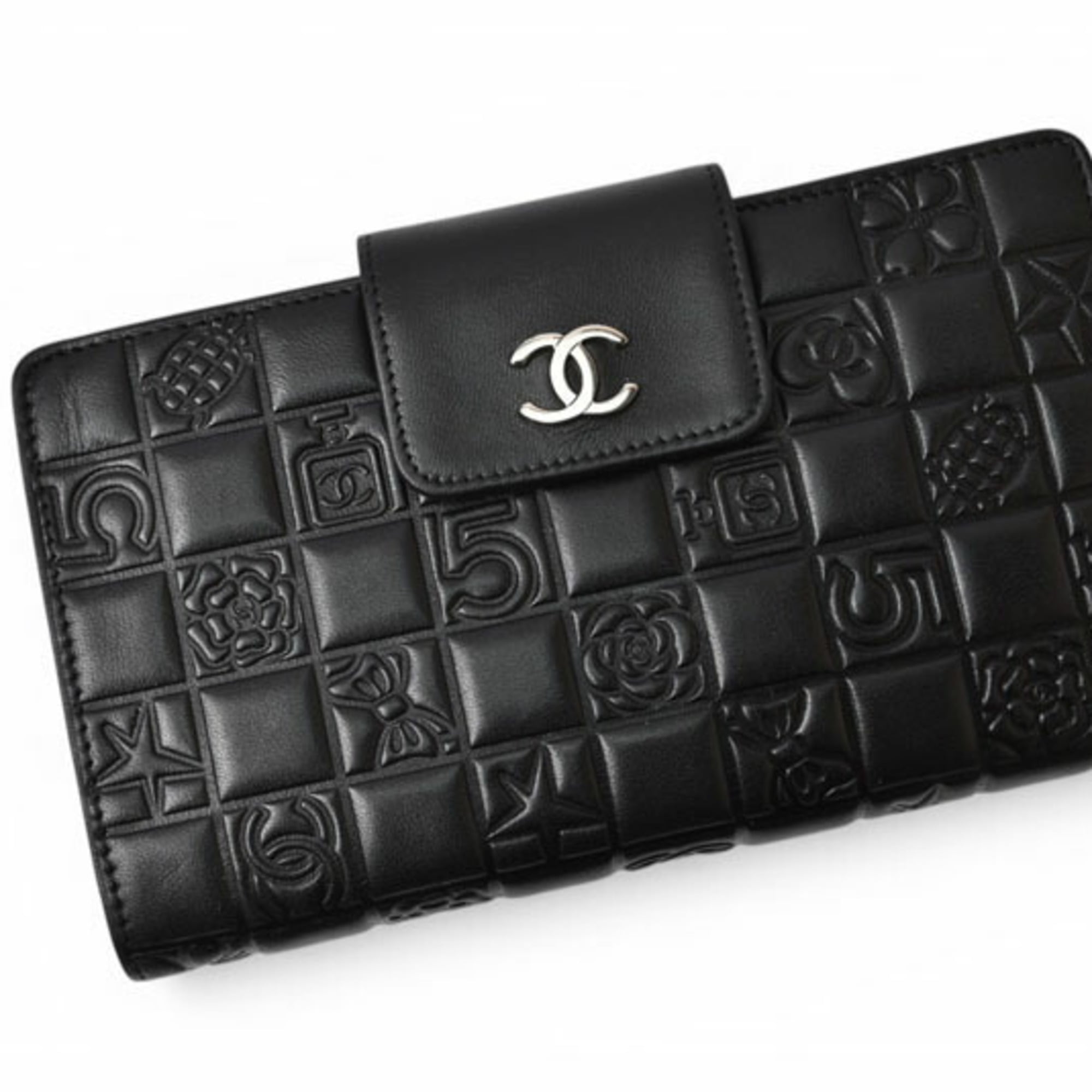 Chanel Black Leather Long Wallet (Bi-Fold) (Pre-Owned)