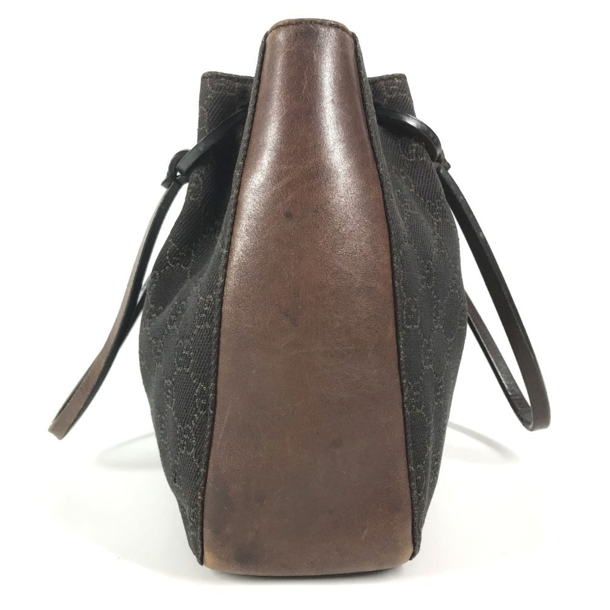 Gucci Brown Leather Canvas Handbag Shoulder Bag Tote Bag (Pre-Owned)