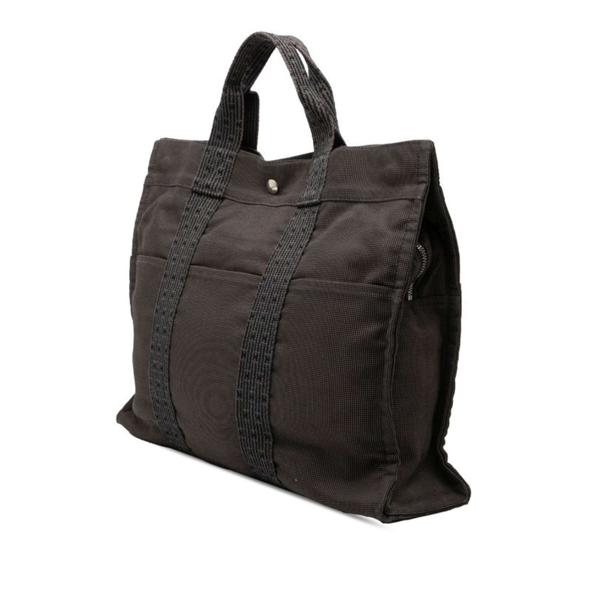 Hermes Her Line Black Gray Canvas Handbag Tote Bag (Pre-Owned)