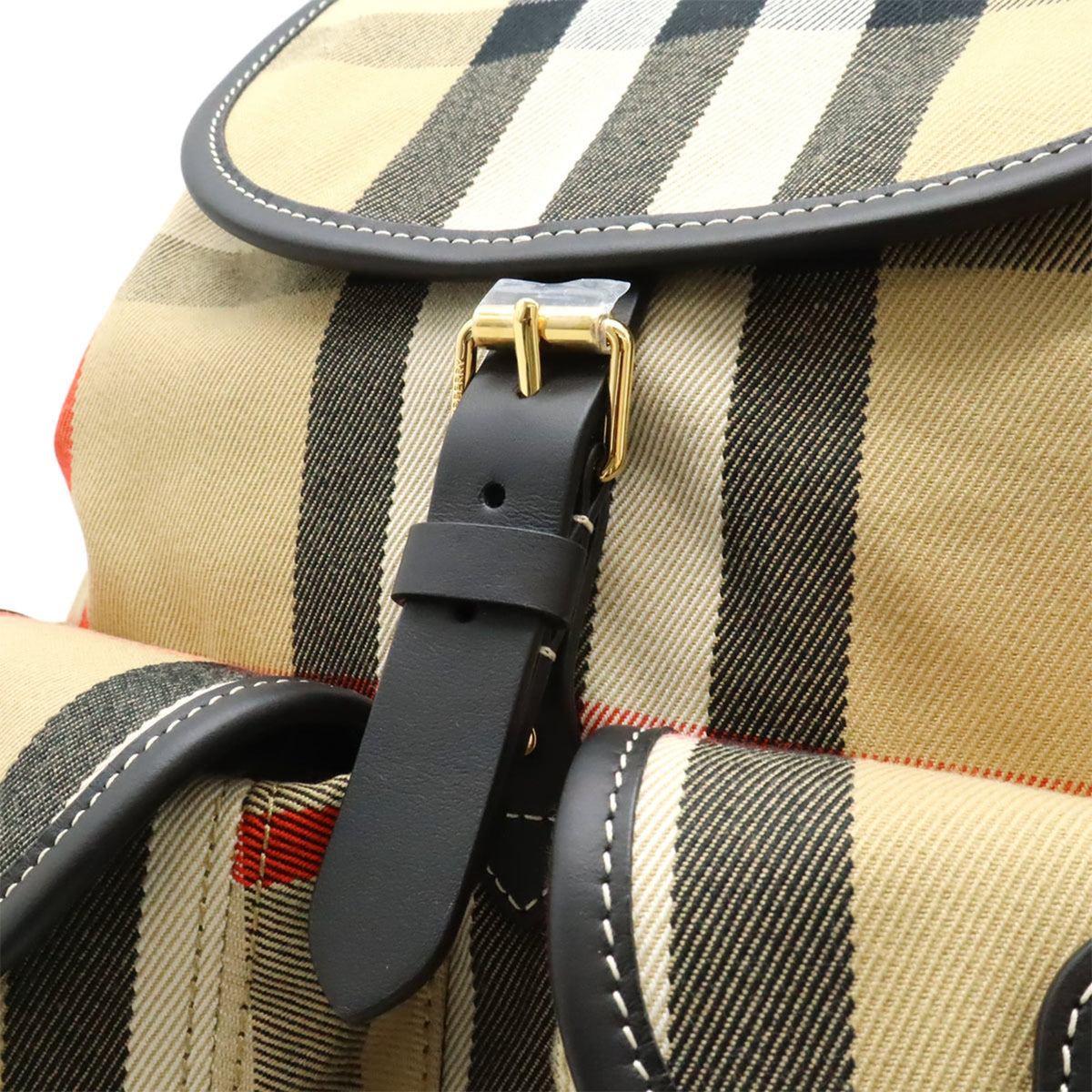 Burberry Beige Dark Brown Red Color Canvas Leather Backpack (Pre-Owned)