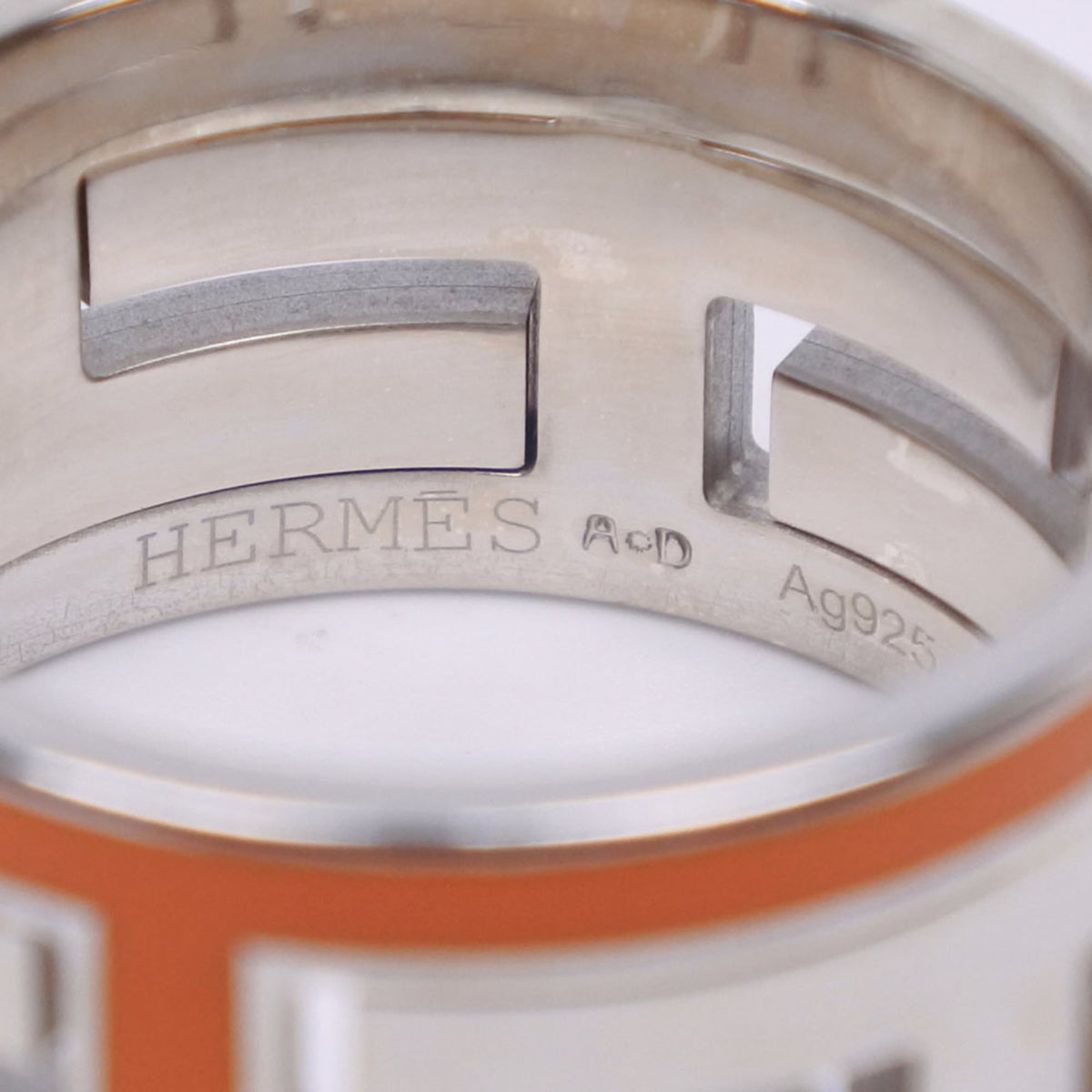 Hermes Silver Orange Enamel Silver 925 Band Ring (Pre-Owned)