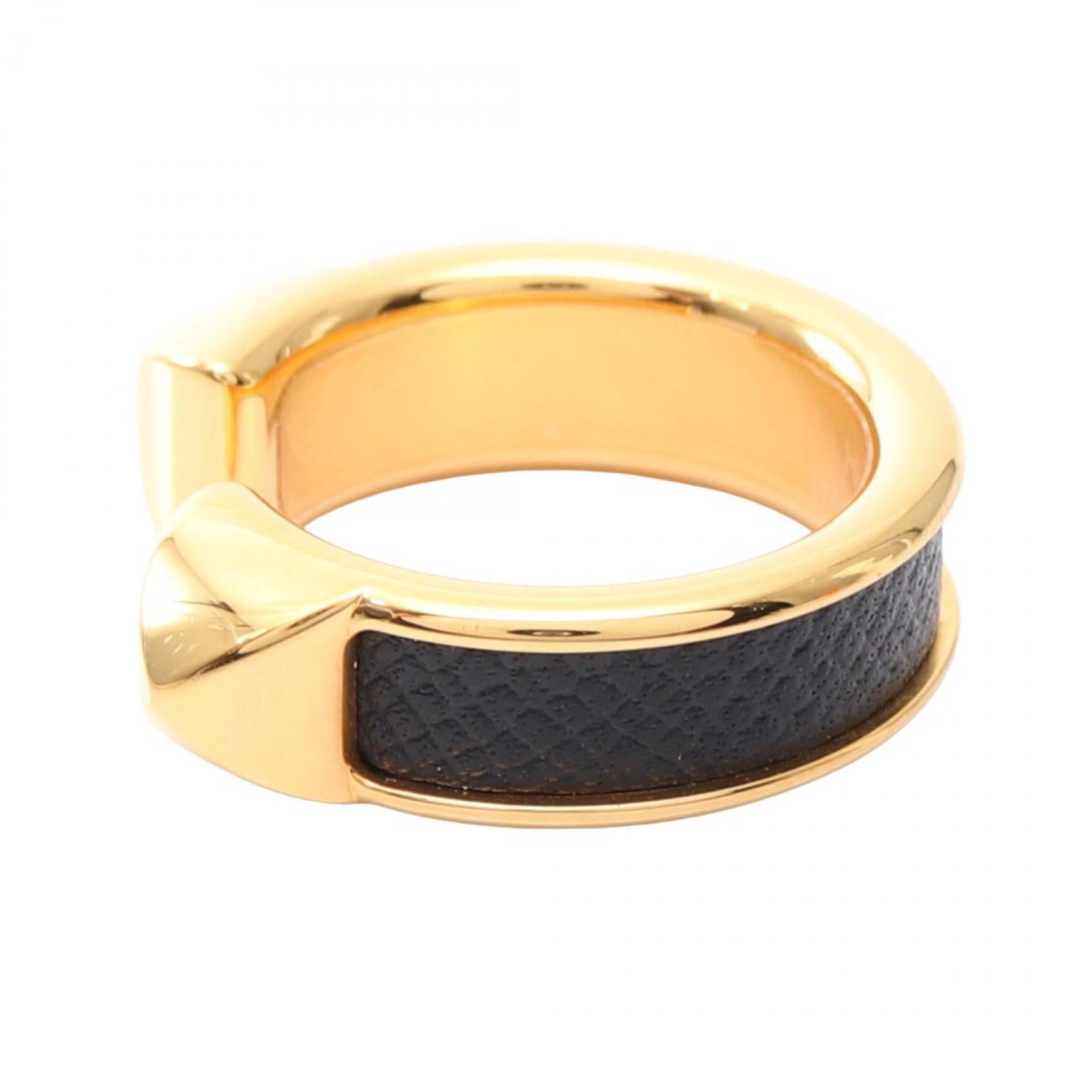 Hermes Gold Black Leather Band Ring (Pre-Owned)
