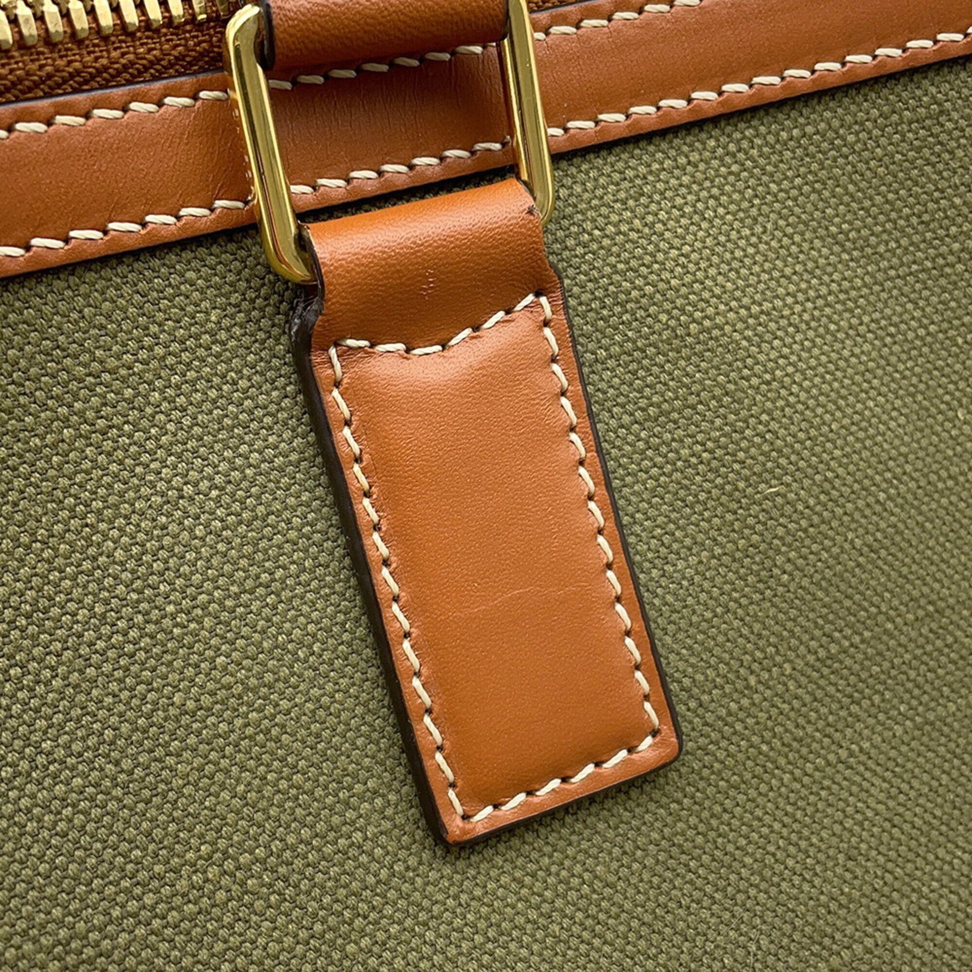 Celine Brown Khaki Canvas Leather Boston Bag (Pre-Owned)