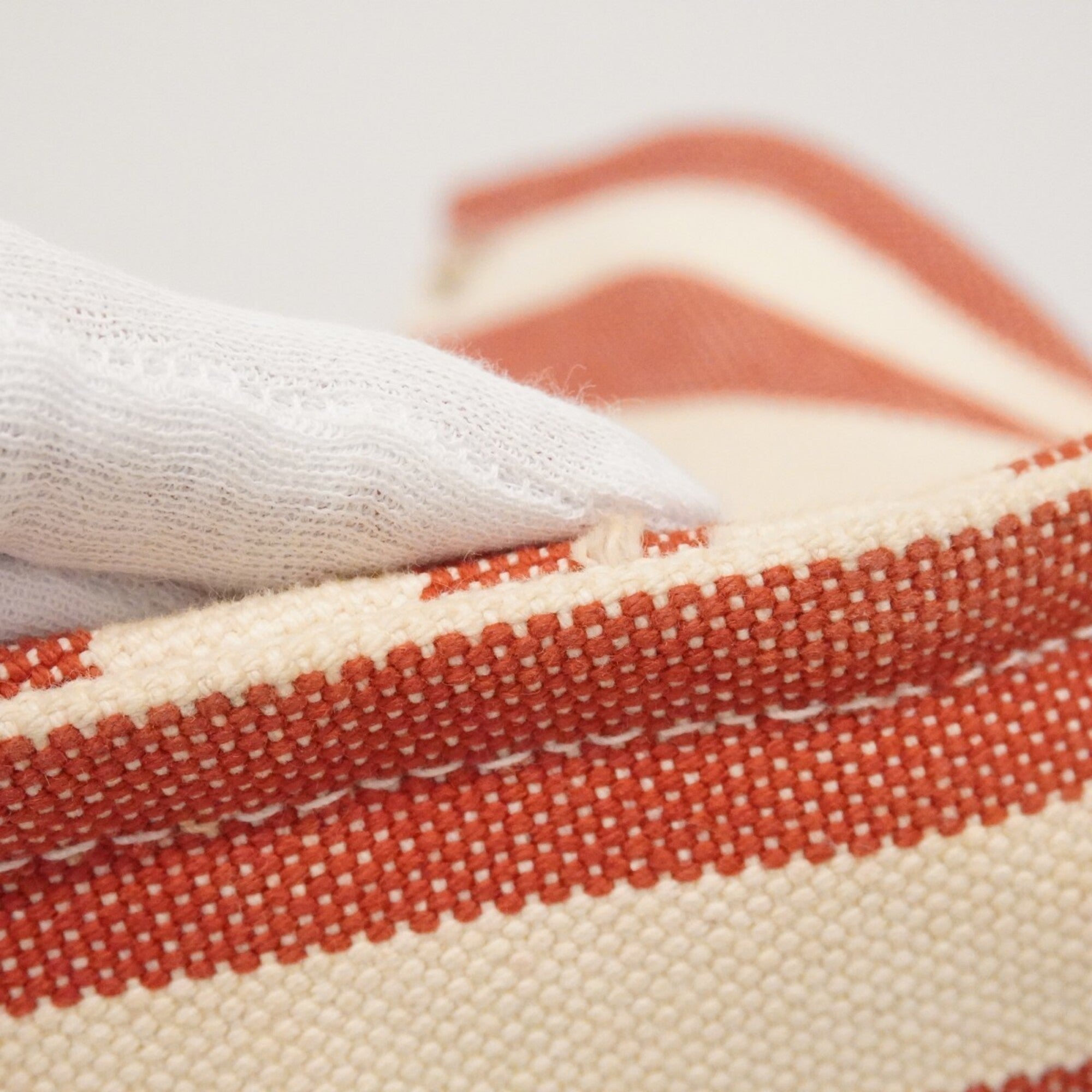 Hermes Red Color White Canvas Tote Bag (Pre-Owned)