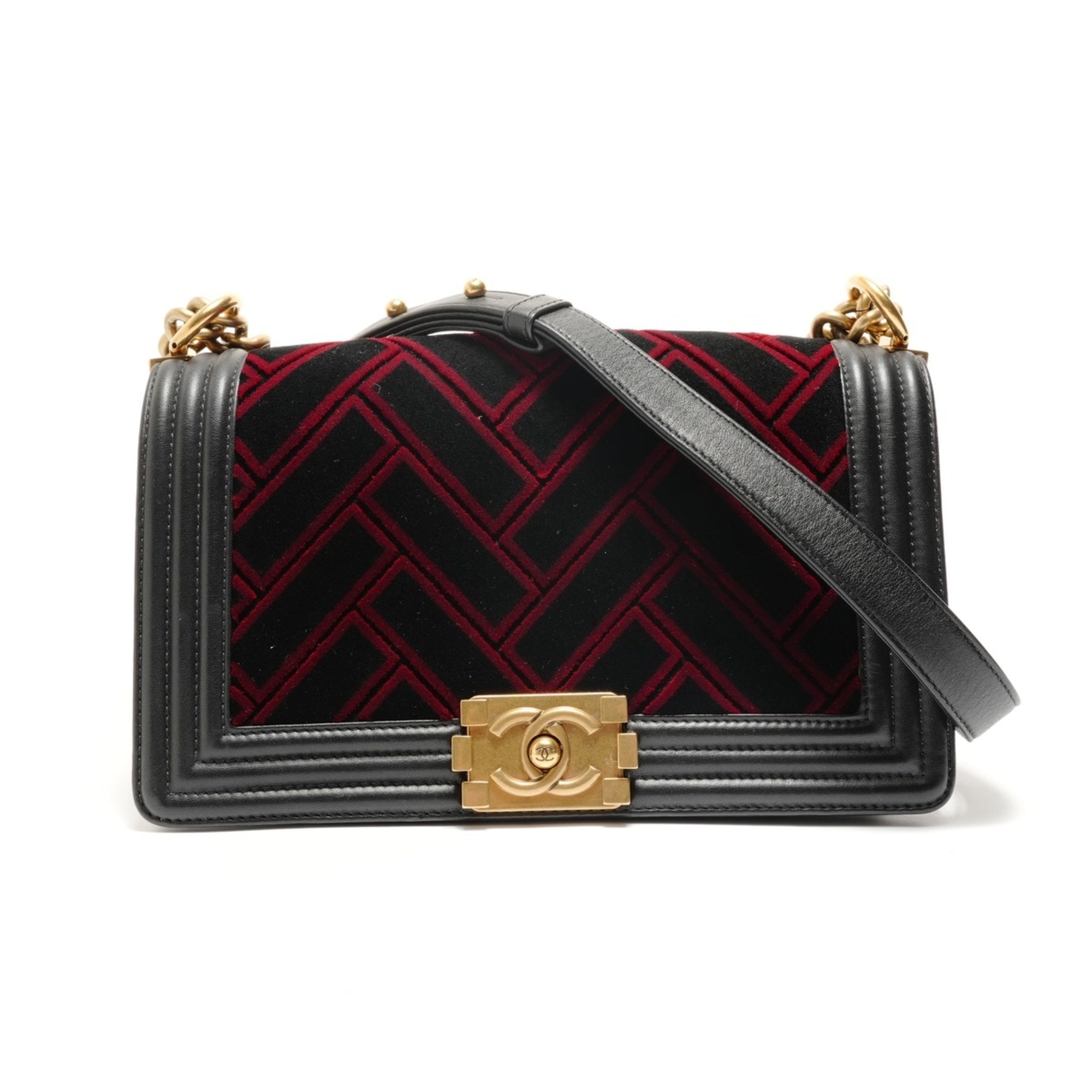 Chanel Boy Chanel Black Velvet Shoulder Bag (Pre-Owned)