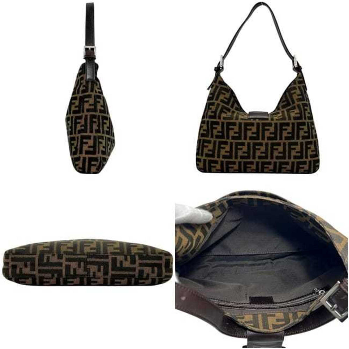 Fendi Zucca Green Khaki Canvas Leather Shoulder Bag (Pre-Owned)