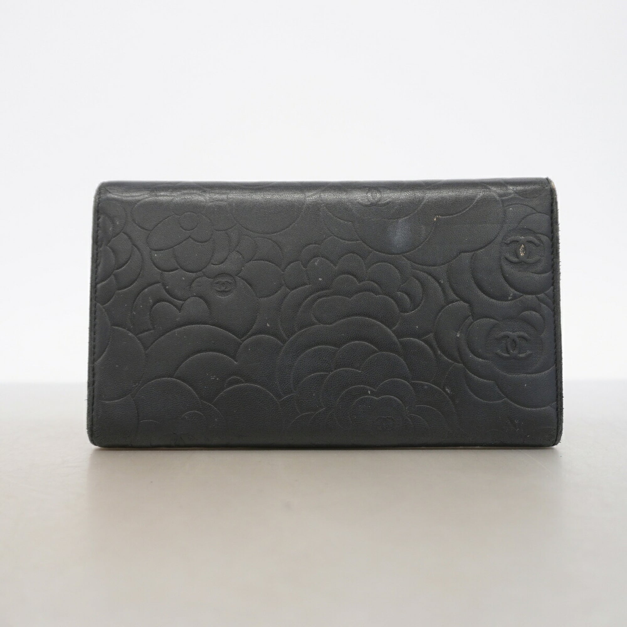 Chanel Black Leather Long Wallet (Tri-Fold) (Pre-Owned)