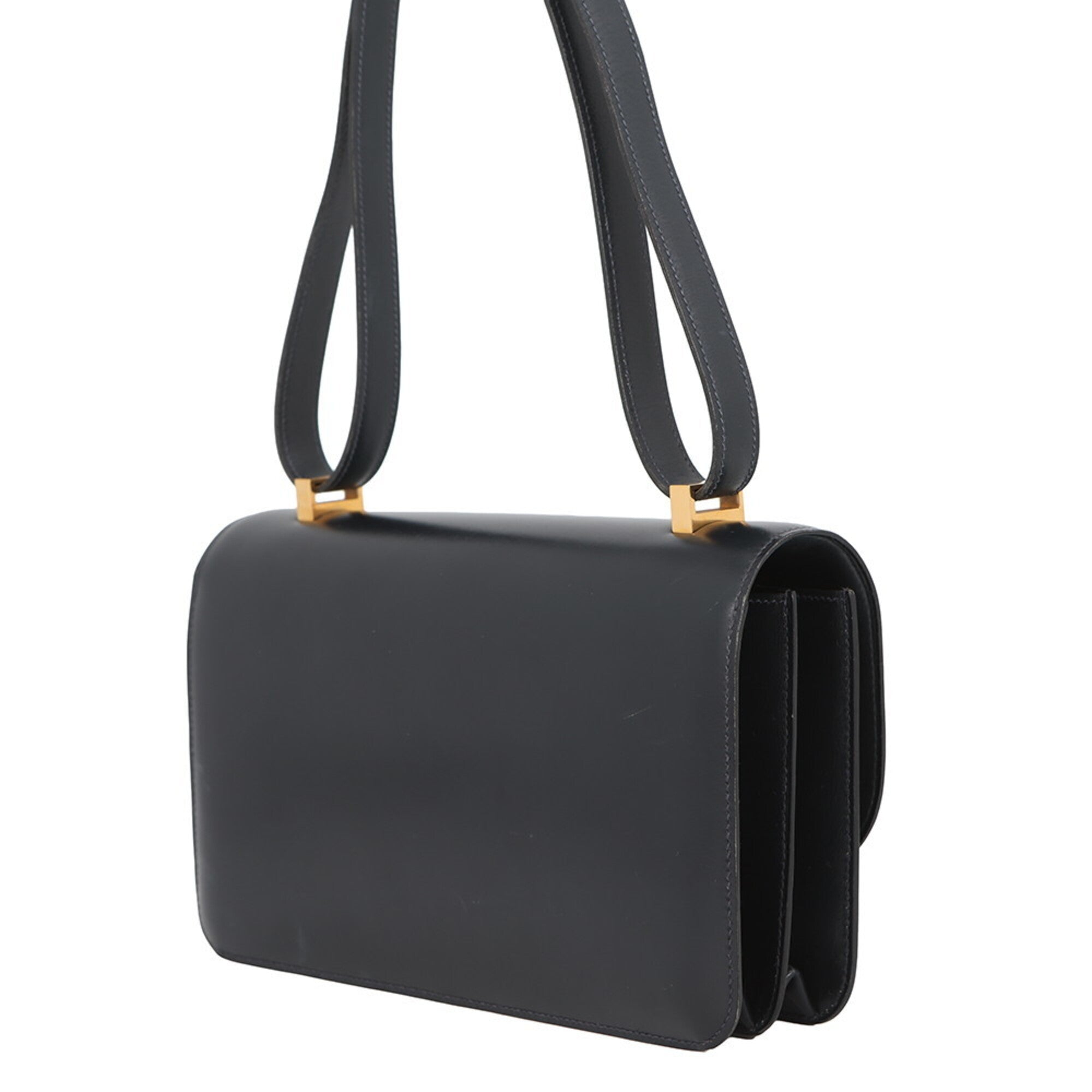 Hermes Navy Box Calf Leather Handbag Shoulder Bag (Pre-Owned)