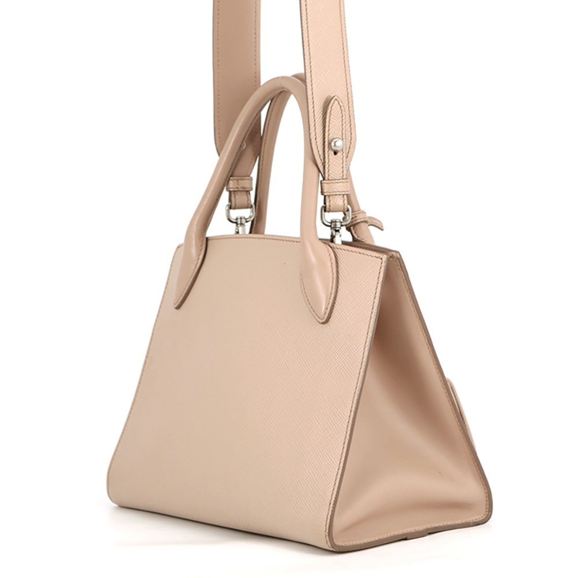 Prada Pink Beige Leather Handbag Pouch Shoulder Bag (Pre-Owned)