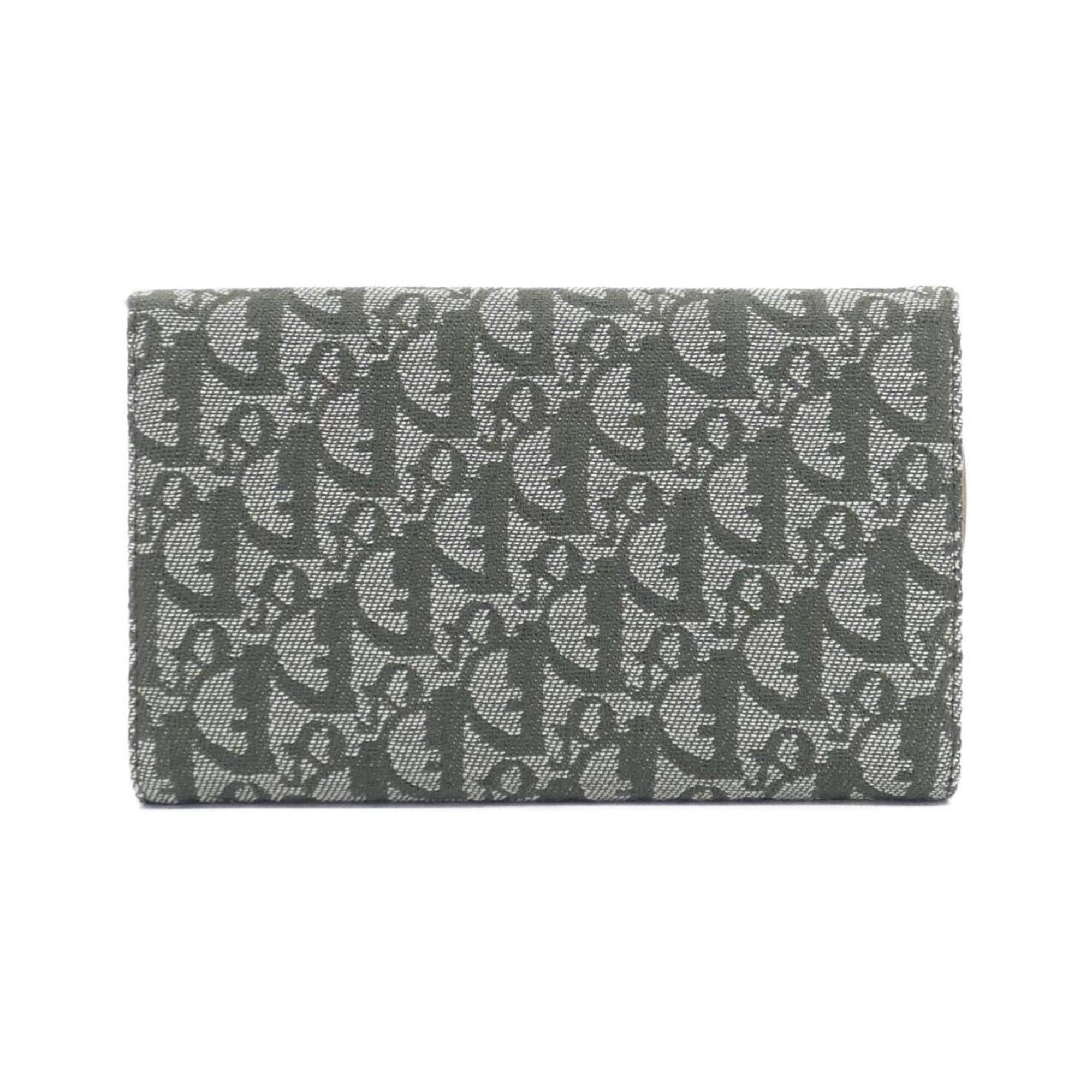 Christian Dior Gray Green Canvas Long Wallet (Tri-Fold) (Pre-Owned)
