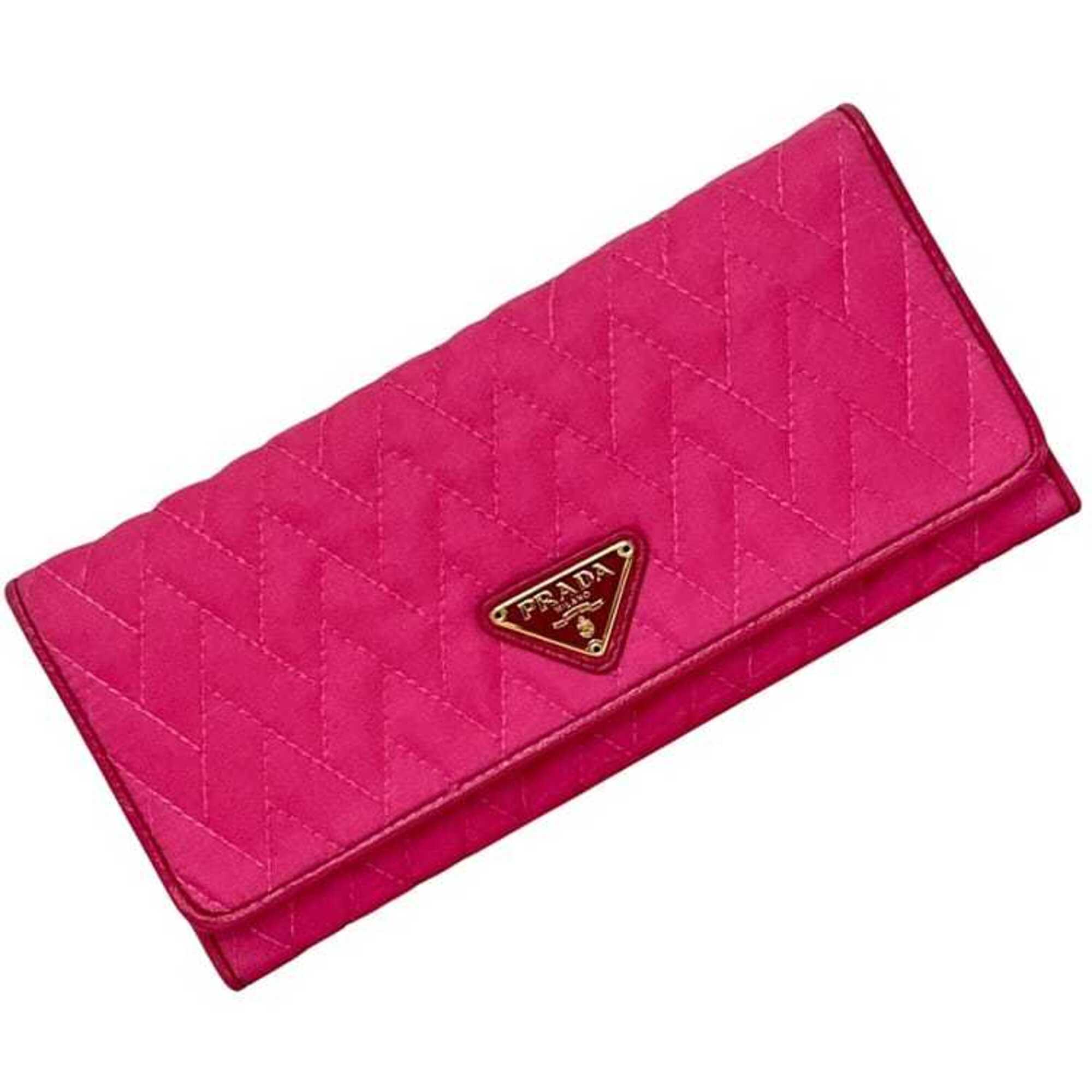 Prada Fuxia Pink Nylon Leather Long Wallet (Bi-Fold) (Pre-Owned)